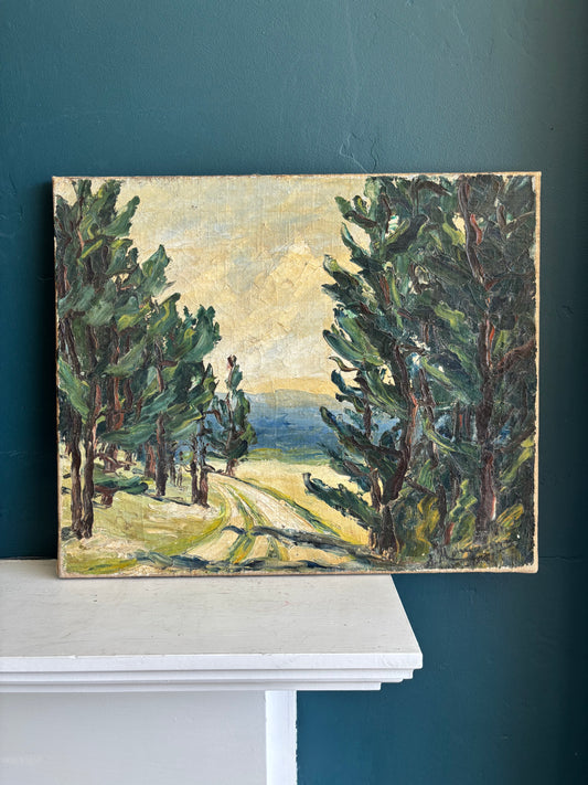 Antique French Landscape Signed Oil Painting 18" x 15"