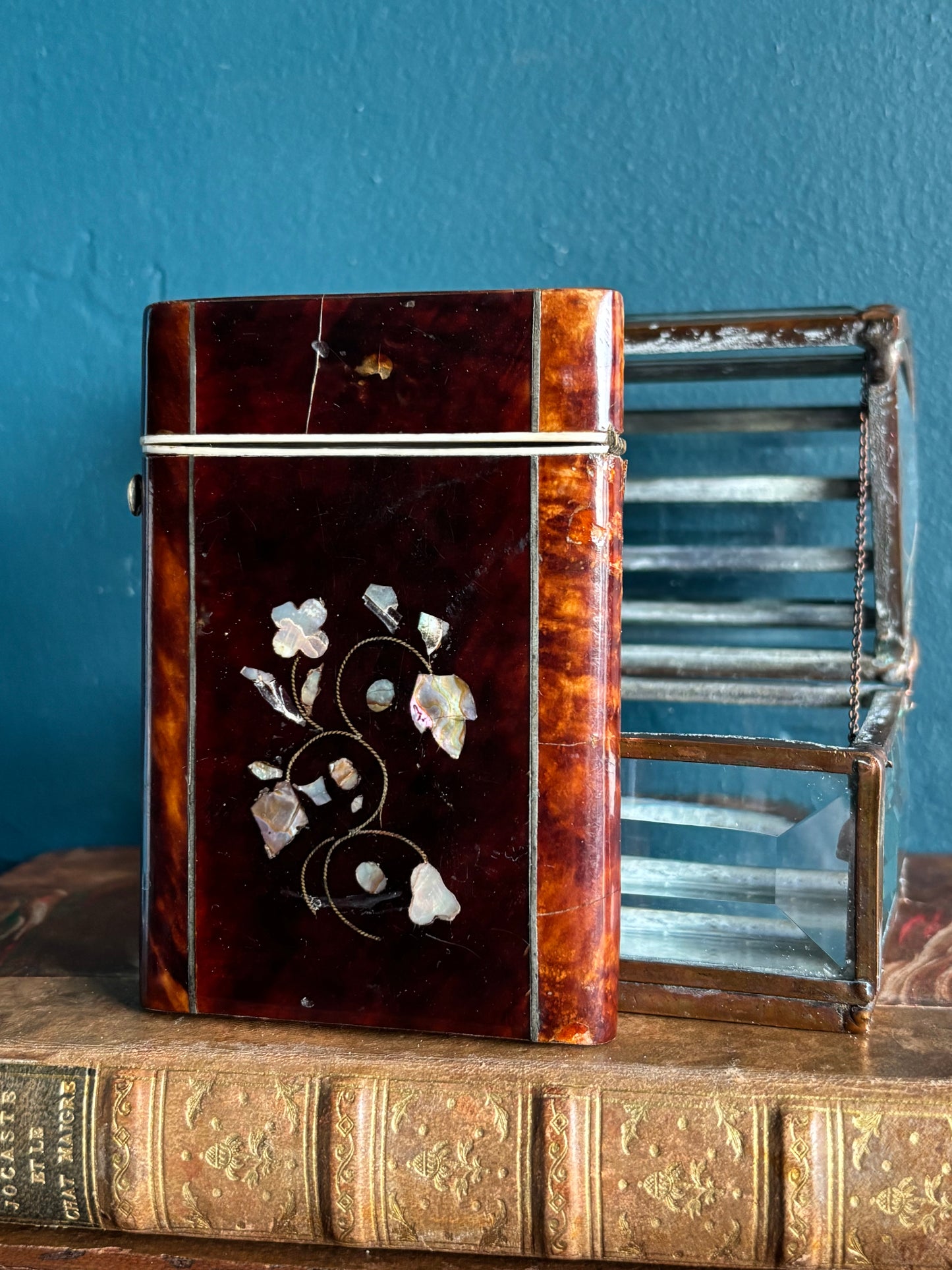 Antique Faux Tortoise & Abalone Inlay Card Case