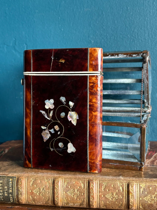 Antique Faux Tortoise & Abalone Inlay Card Case