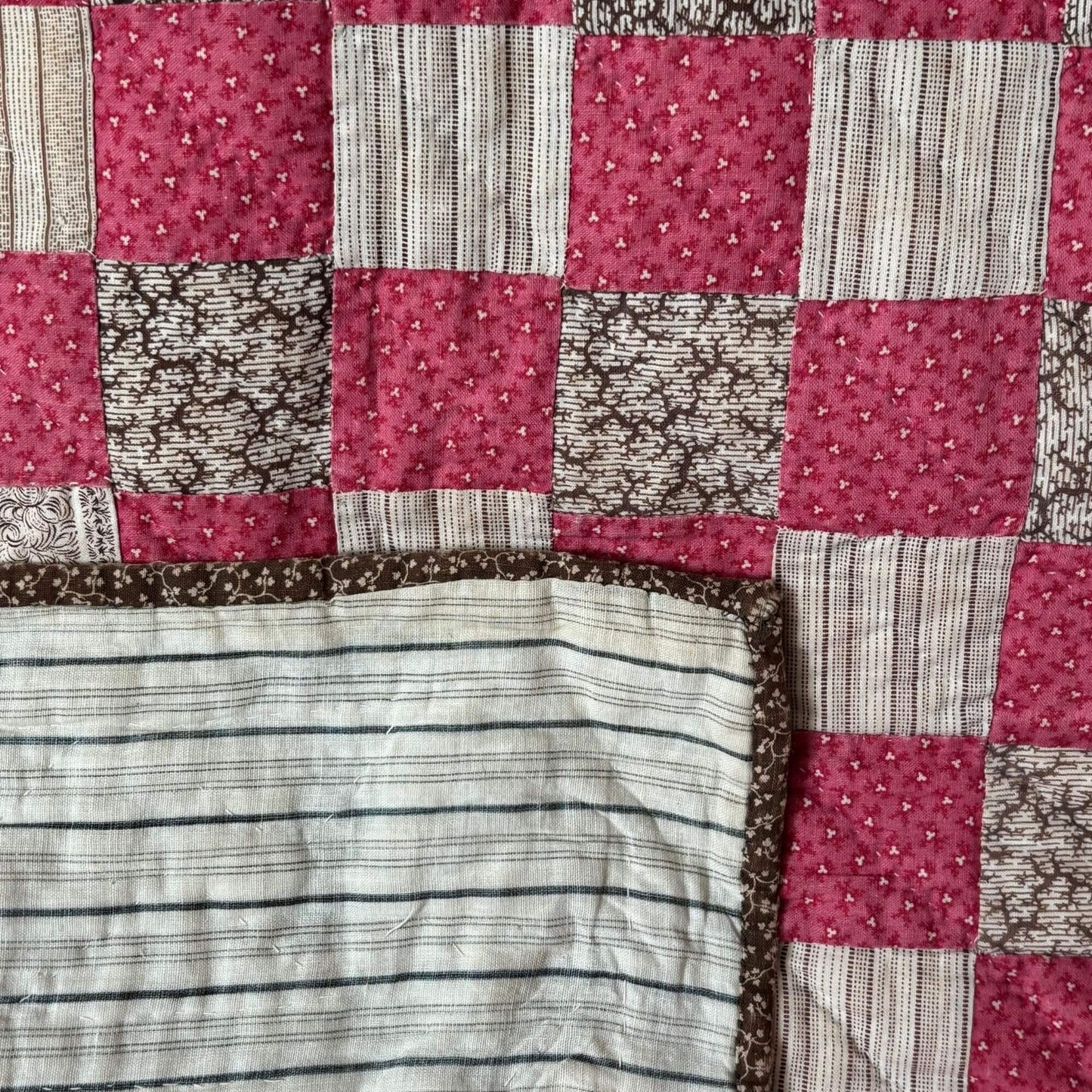 Antique Checkerboard Zig Zag Border Handmade Quilt image 3