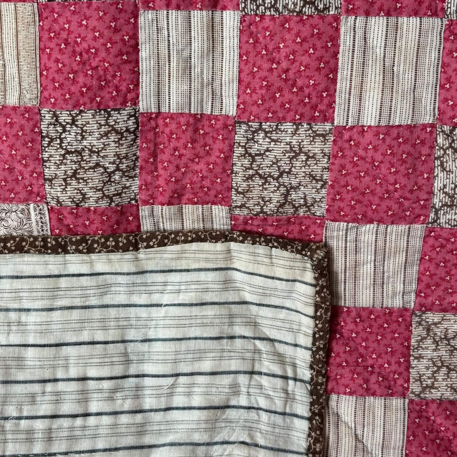 Antique Checkerboard Zig Zag Border Handmade Quilt image 3