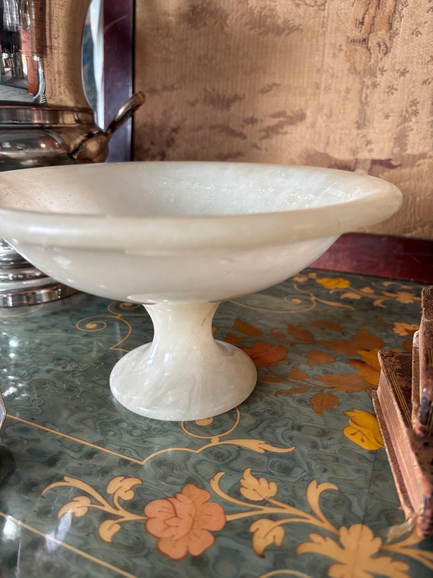 Vintage Alabaster Compote 8" Tazza Pedestal Bowl