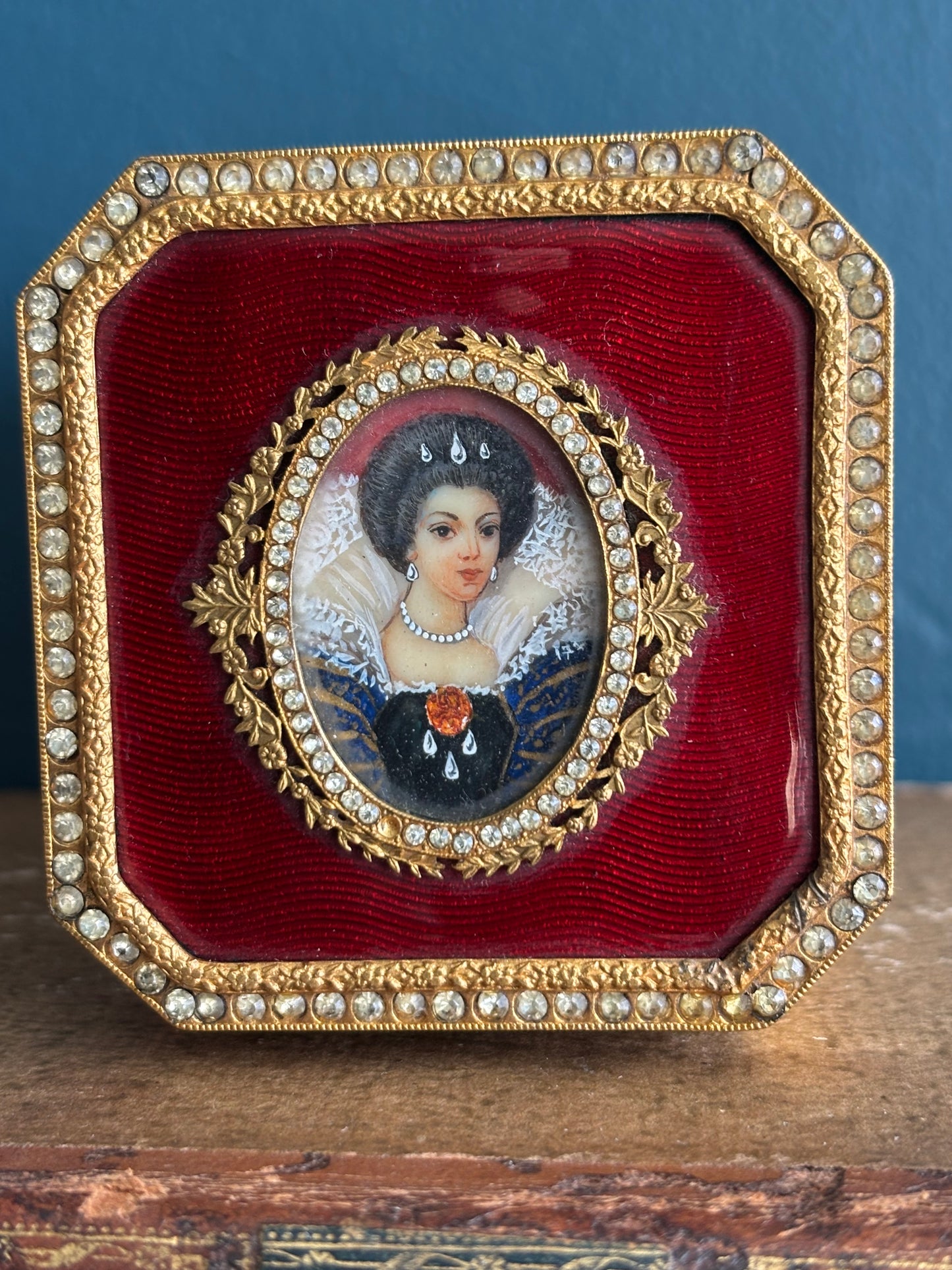 RESERVED Red Guilloche Mini Portrait Box