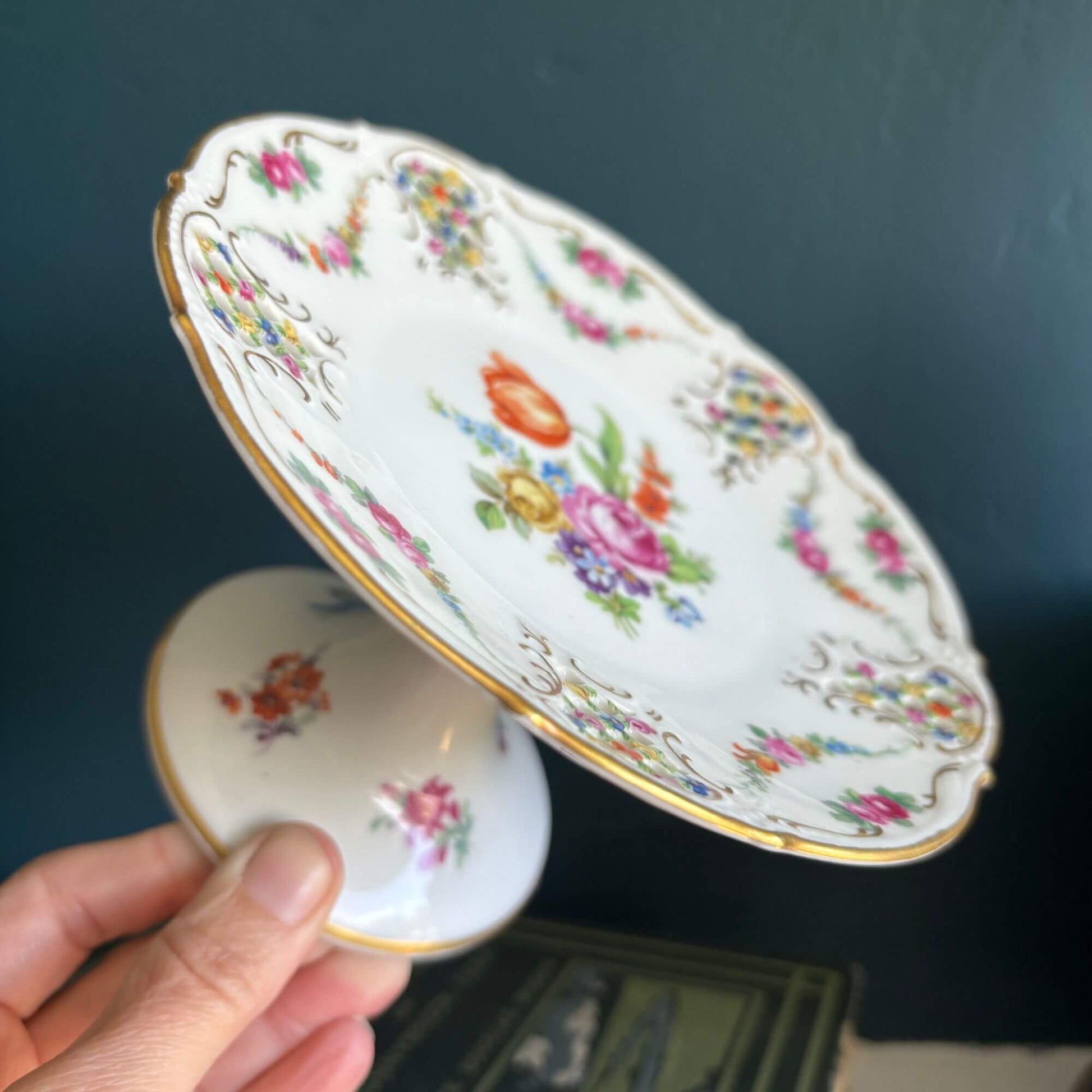 Early Dresden Schumann Reticulated Pedestal Compote Cake Plate image 1