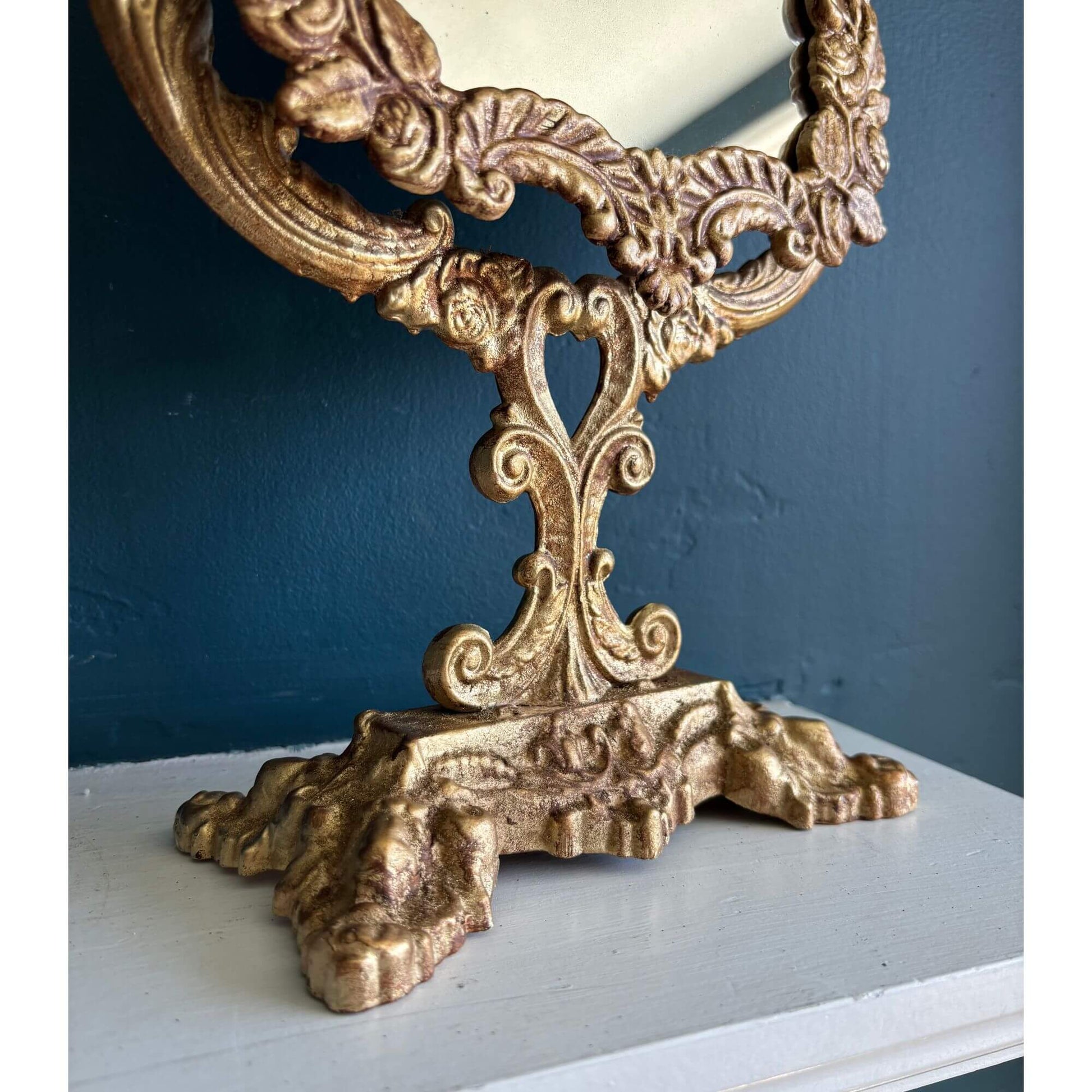 Vintage Gold Cast Iron Gilt Swivel Mirror image 4