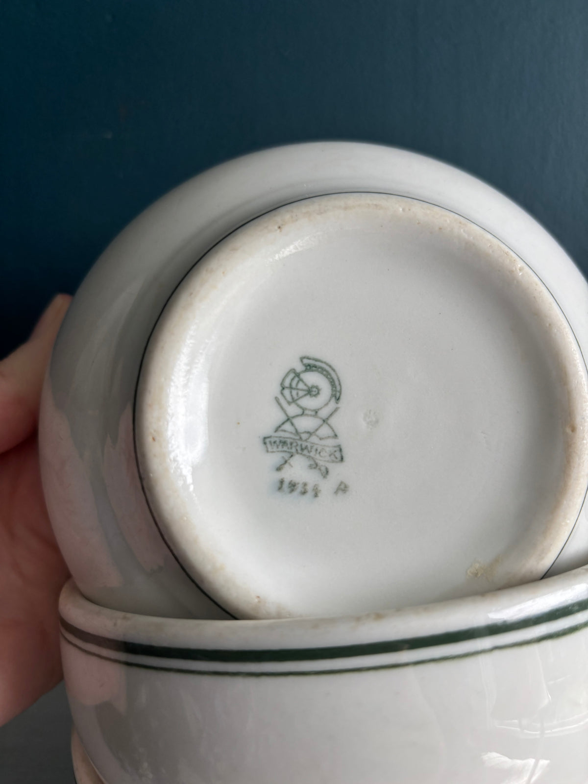 Vintage Ironstone Restaurant Ware Green Stripe Bowl