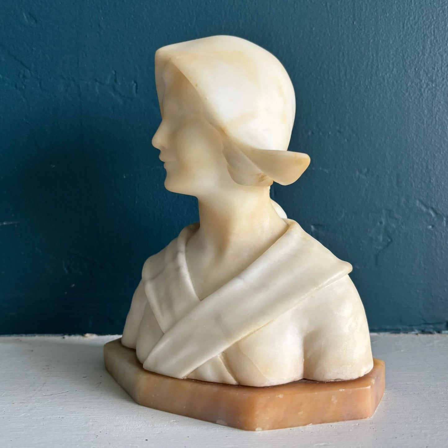 Vintage Signed Enrico Brunelleschi Alabaster Bust Woman image 2