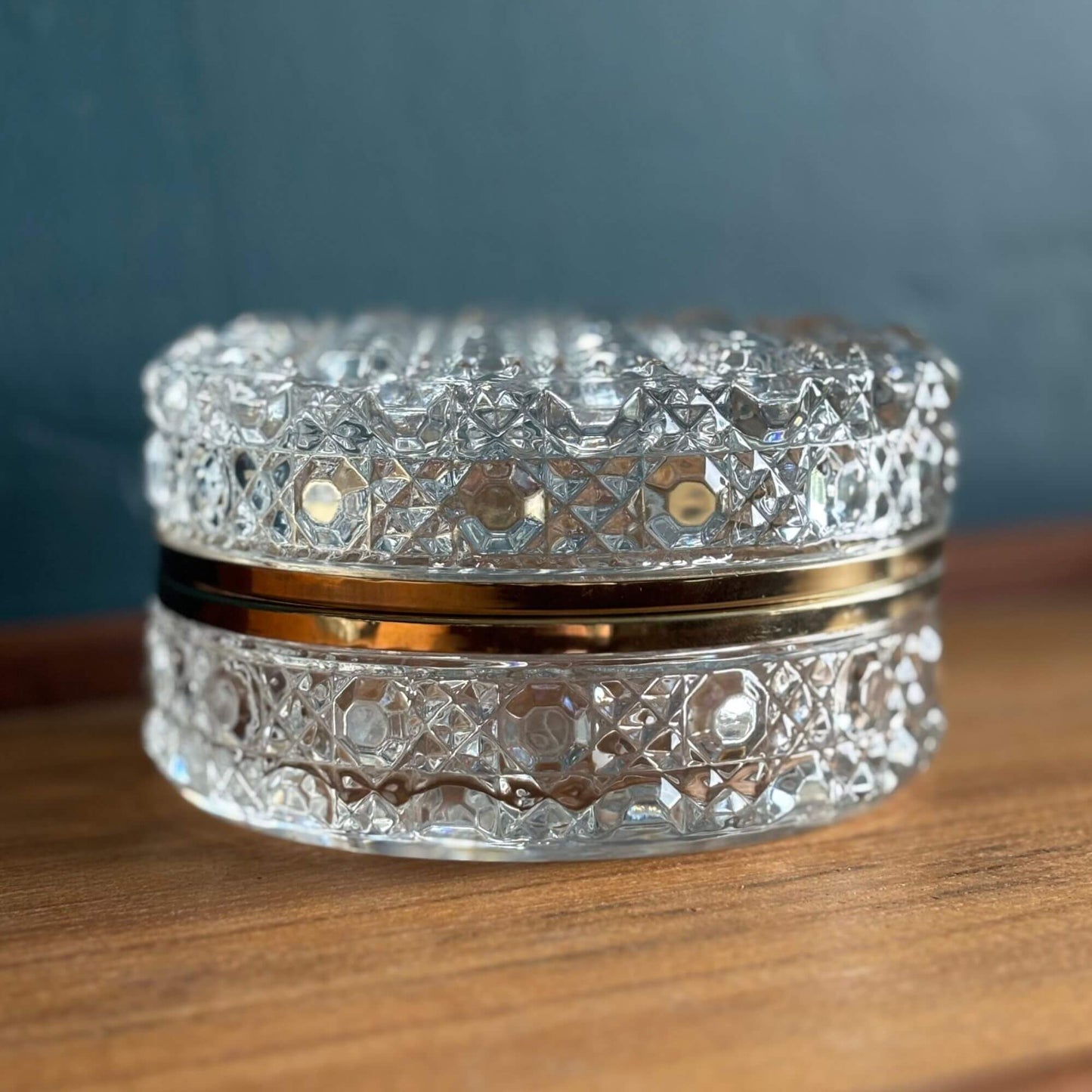 Vintage Jewelry Casket Button & Pinwheel Cut Glass w/ brass image 3