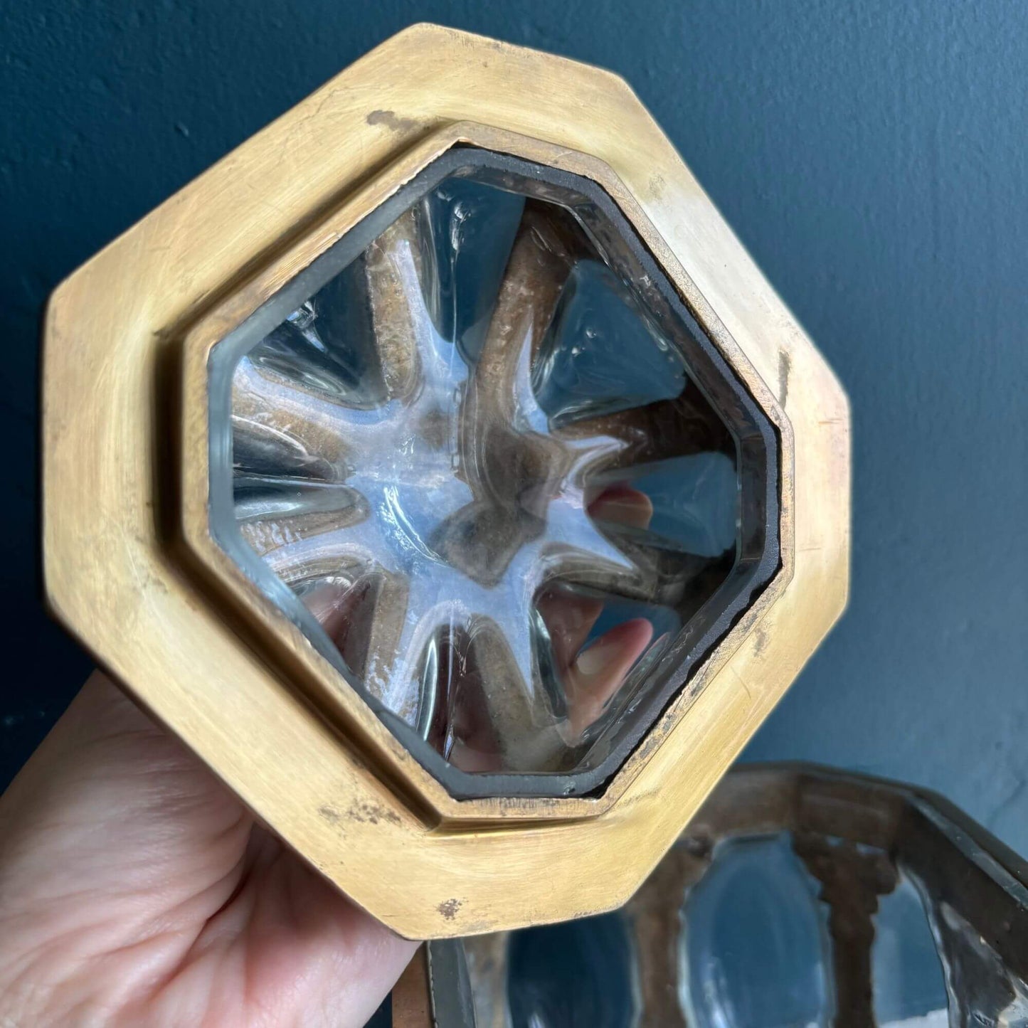 Vintage Clear Bubble Glass Brass Lidded Jar image 2