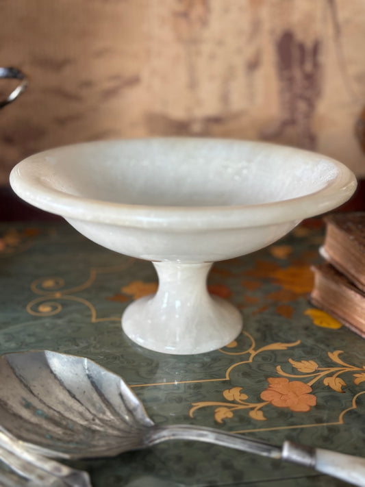 Vintage Alabaster Compote 8" Tazza Pedestal Bowl