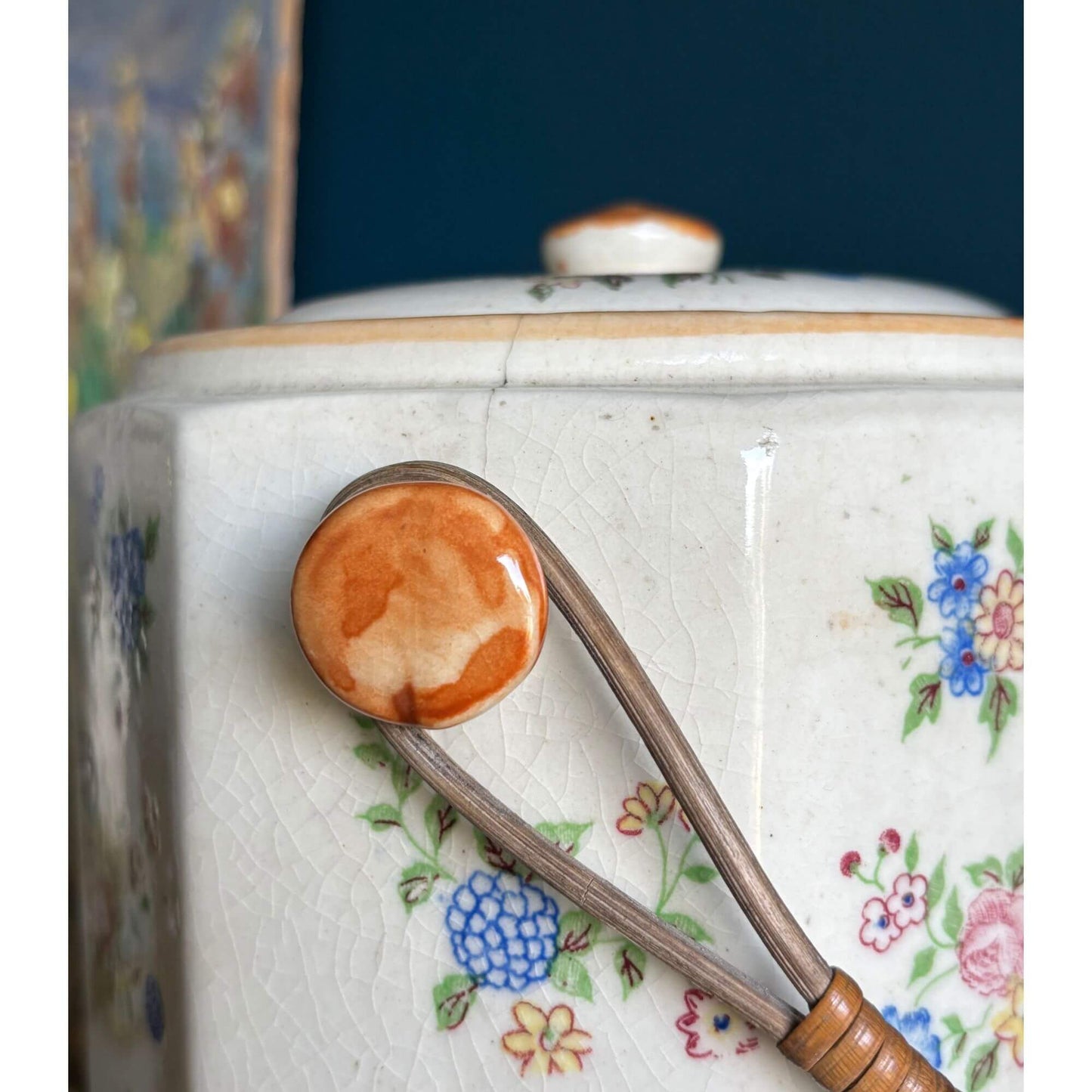 Vintage Japanese Biscuit Jar with Handle and Lid image 2