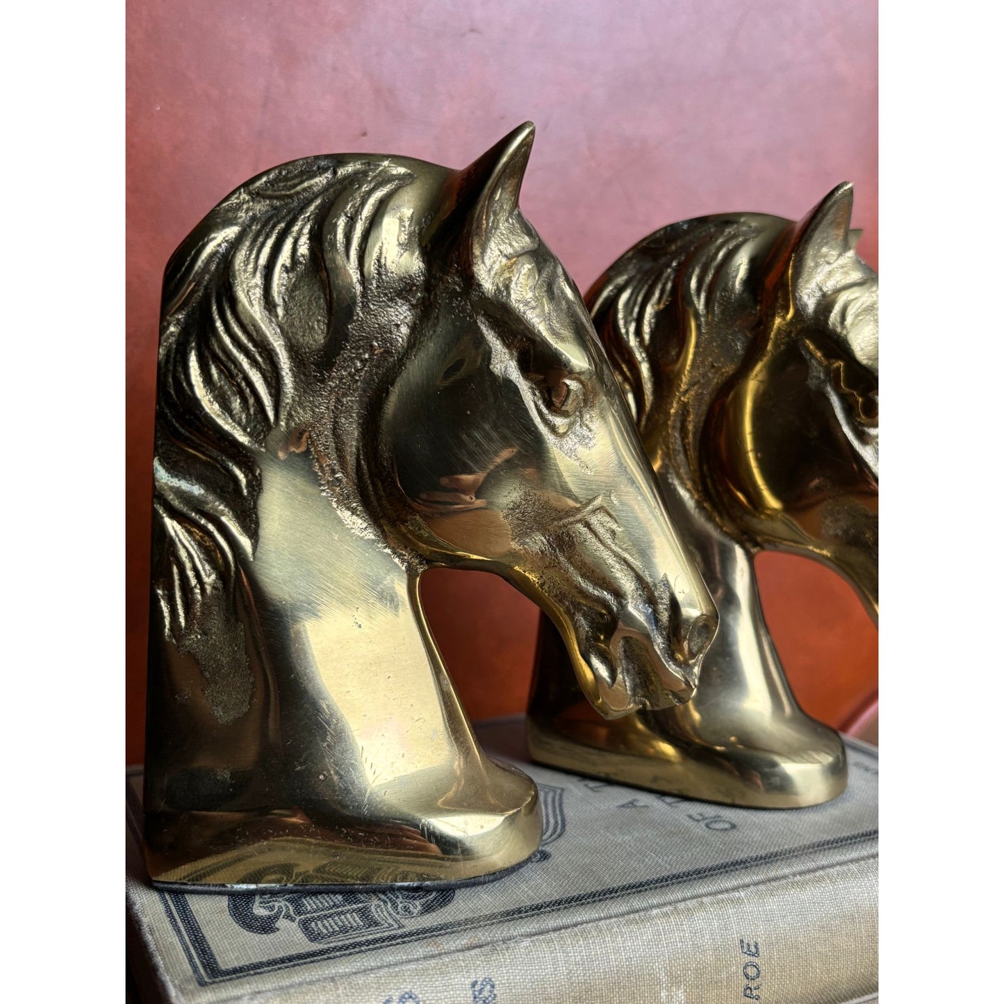 Gorgeous Vintage Brass Horse Head Bookends image 1