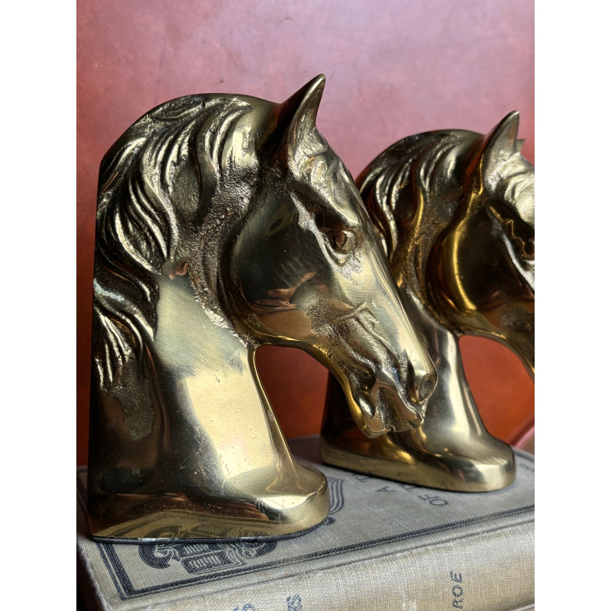 Gorgeous Vintage Brass Horse Head Bookends image 1