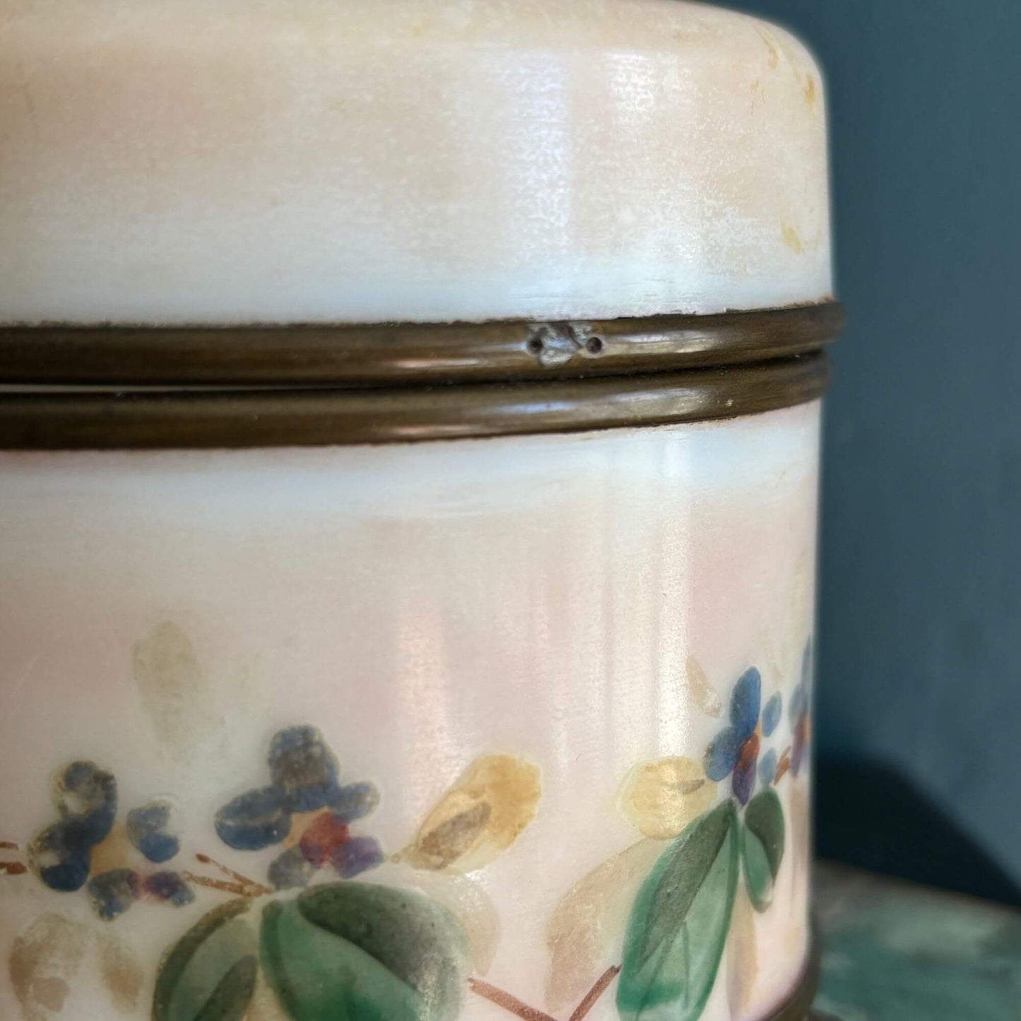 Antique Opaline Glass Blush Pink Hand Painted Butterfly Box image 5