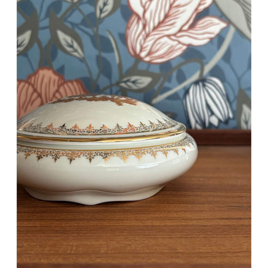 Vintage French Limoges Porcelain Courting Couple Lidded Dish image 0