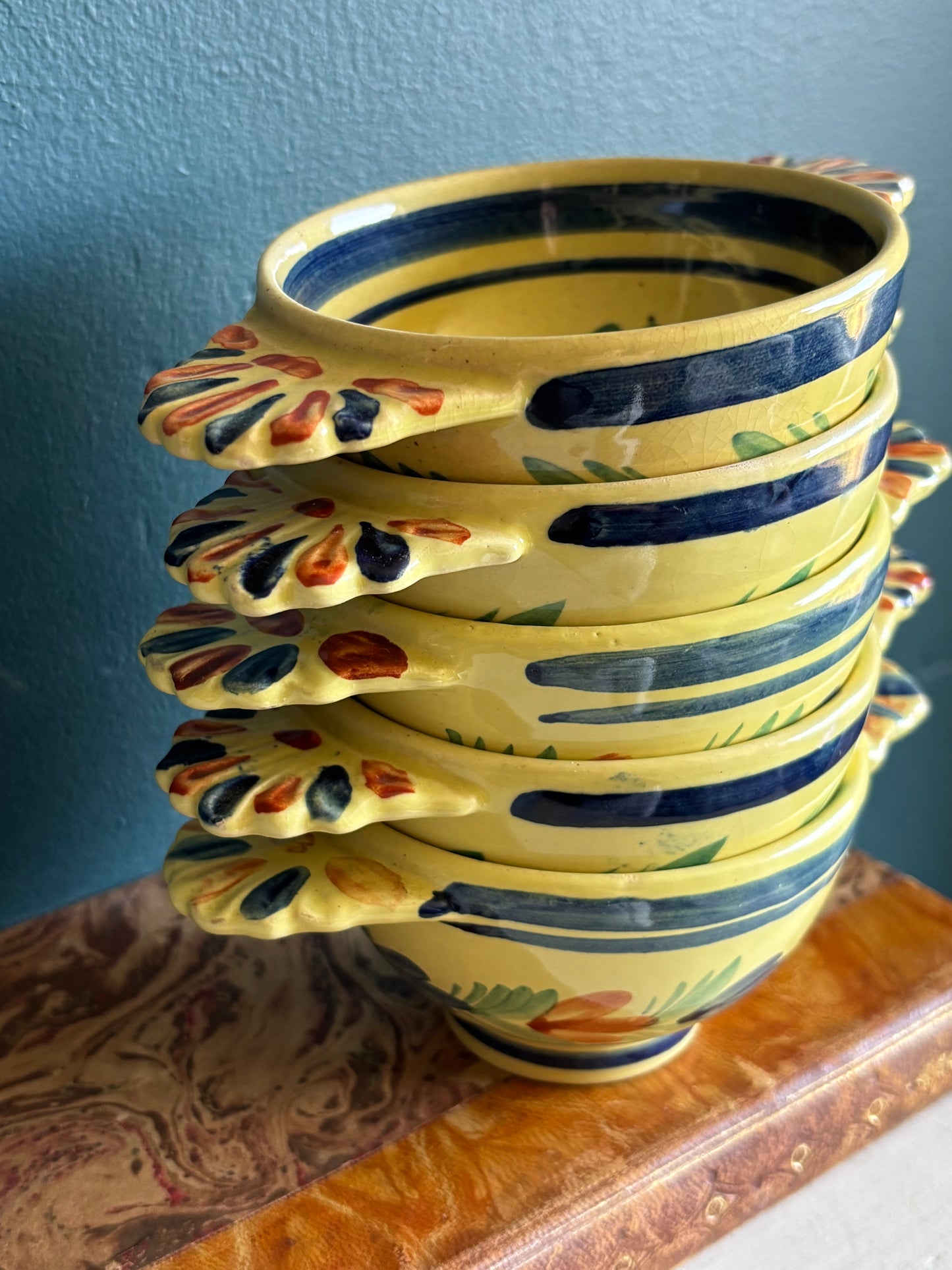 Vintage Hand Painted French Faience Quimper Lug Handled Bowl