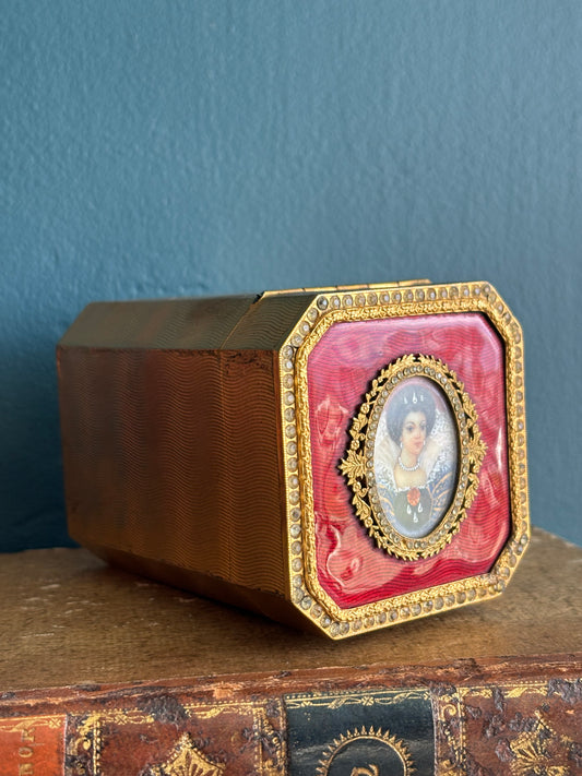 RESERVED Red Guilloche Mini Portrait Box