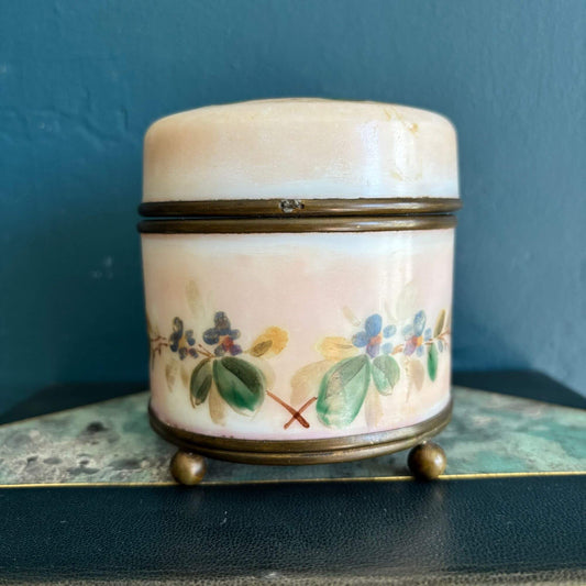 Antique Opaline Glass Blush Pink Hand Painted Butterfly Box image 0