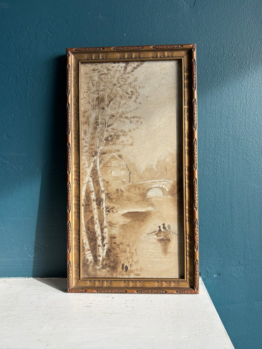 Early Vintage Sepia Tone Framed Oil Painting