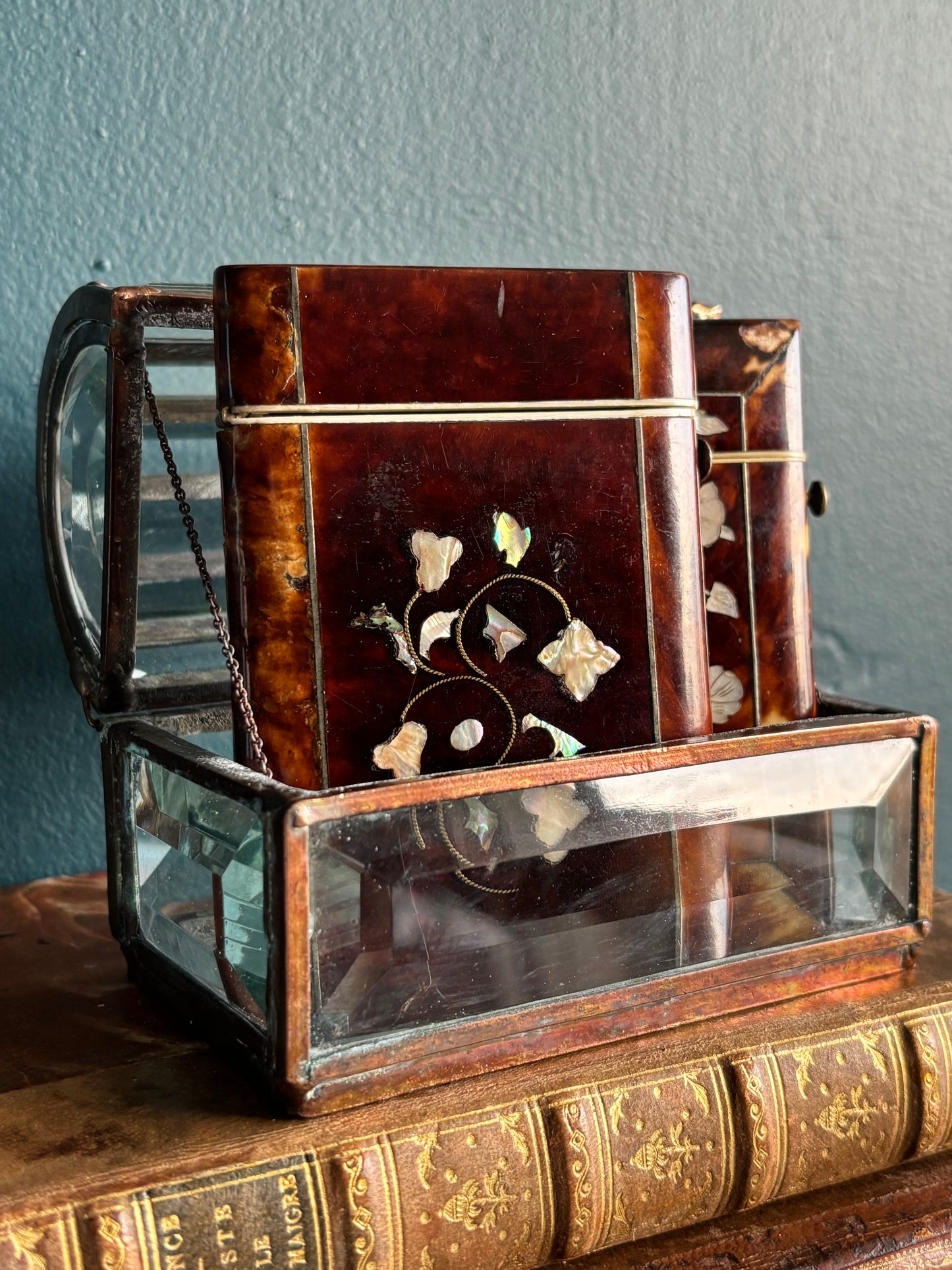 Antique Faux Tortoise & Abalone Inlay Card Case