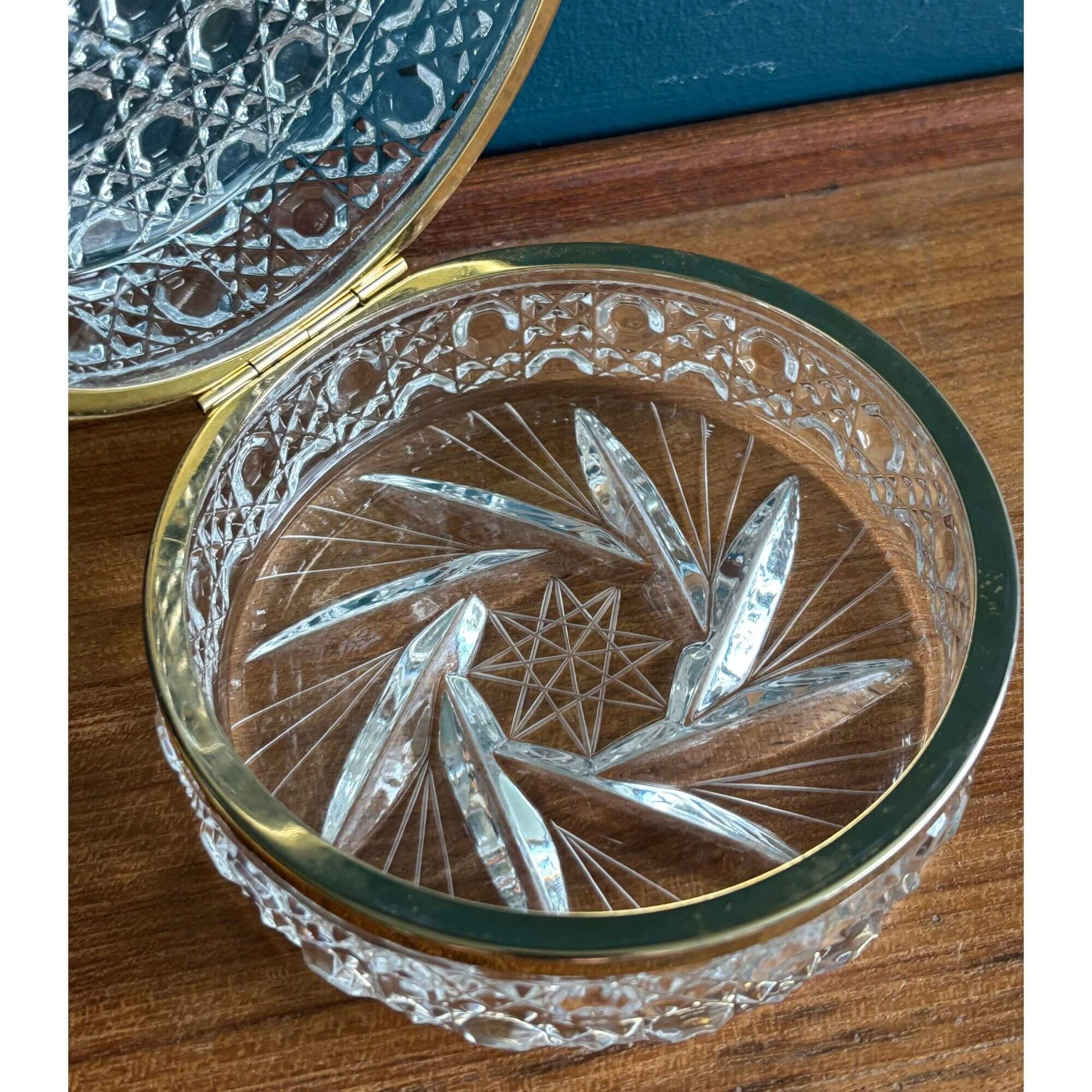 Vintage Jewelry Casket Button & Pinwheel Cut Glass w/ brass image 4