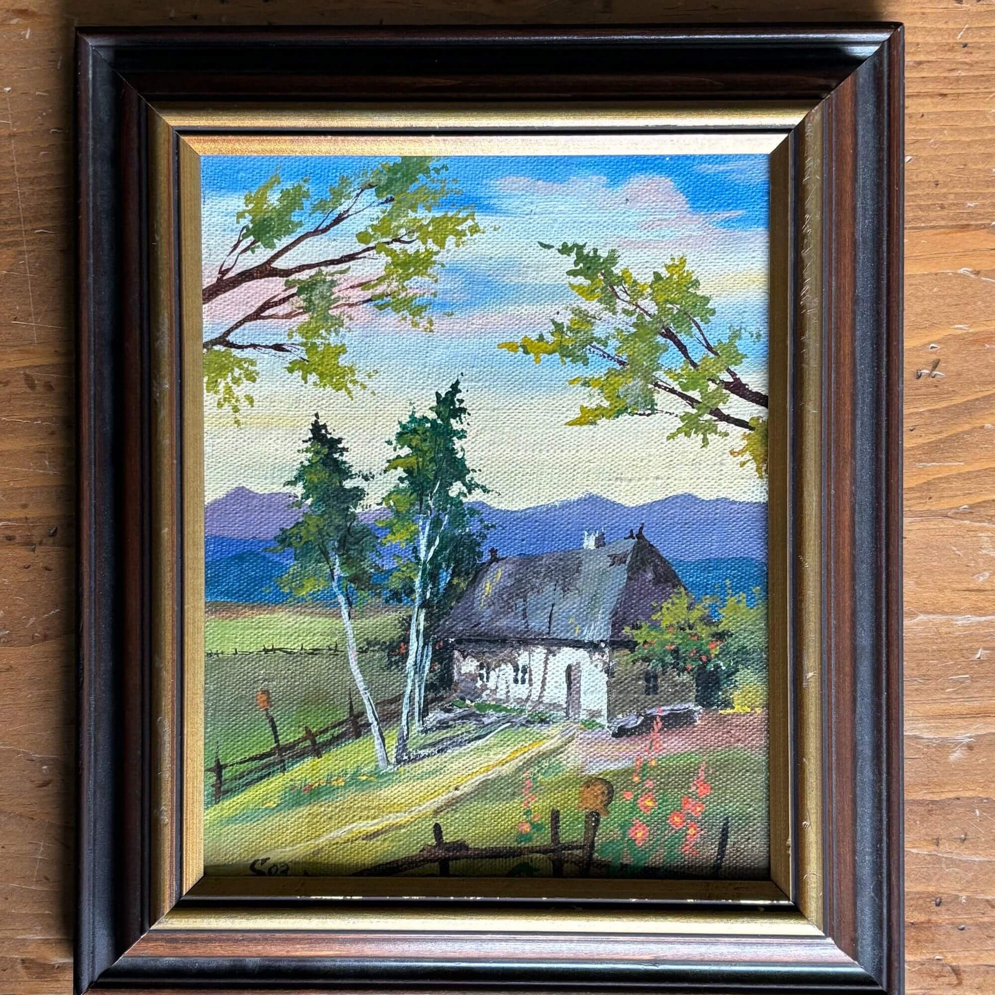 Charming Vintage Cottage Signed Oil Painting image 0