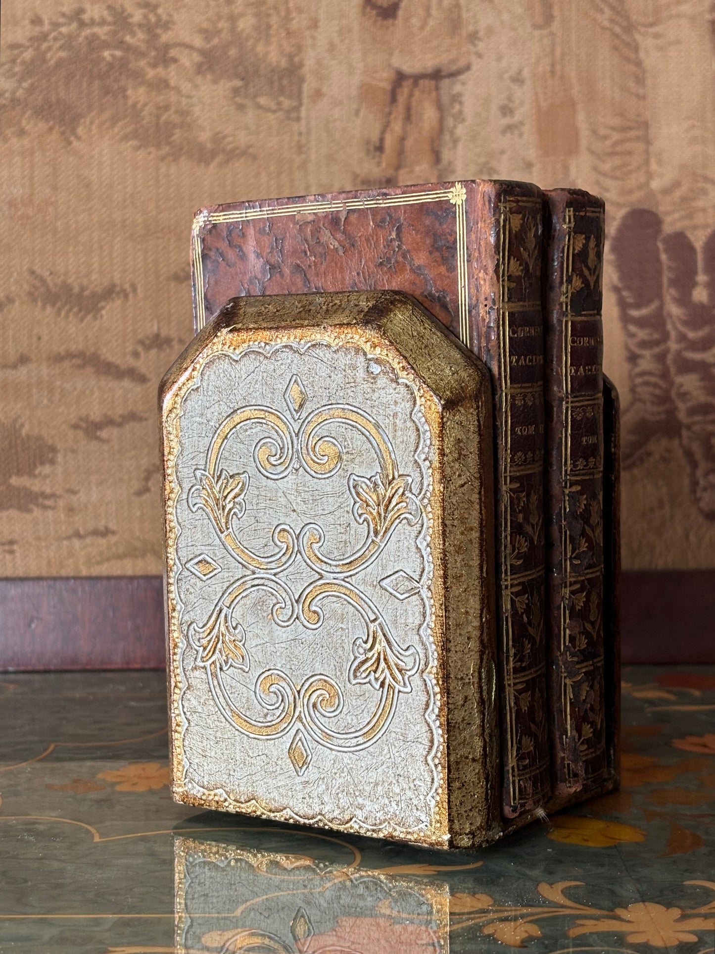 Vintage Italian Florentine Gold & Cream Bookends