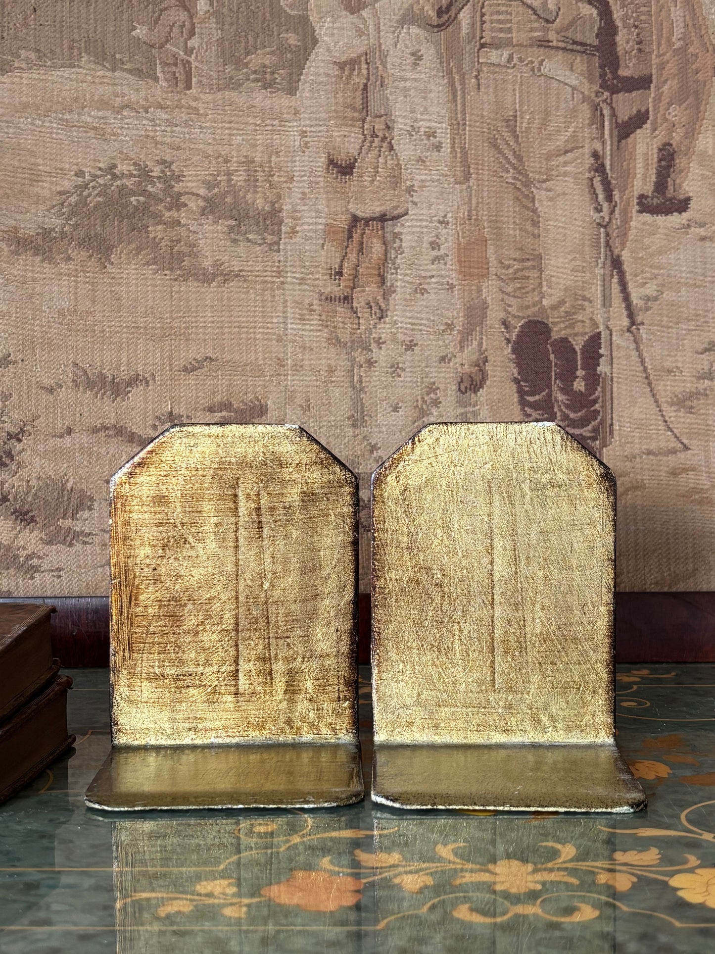 Vintage Italian Florentine Gold & Cream Bookends