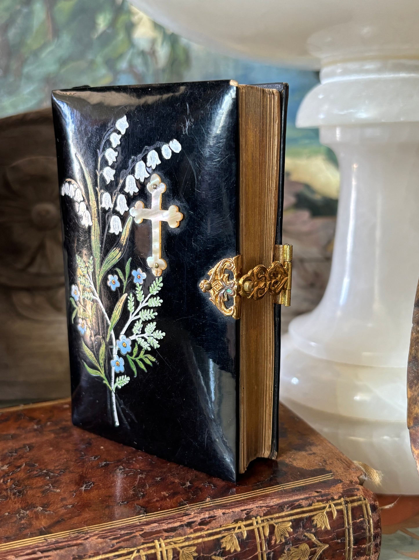 Antique 1884 Prayer Book Mother of Pearl Clasp Book Czech