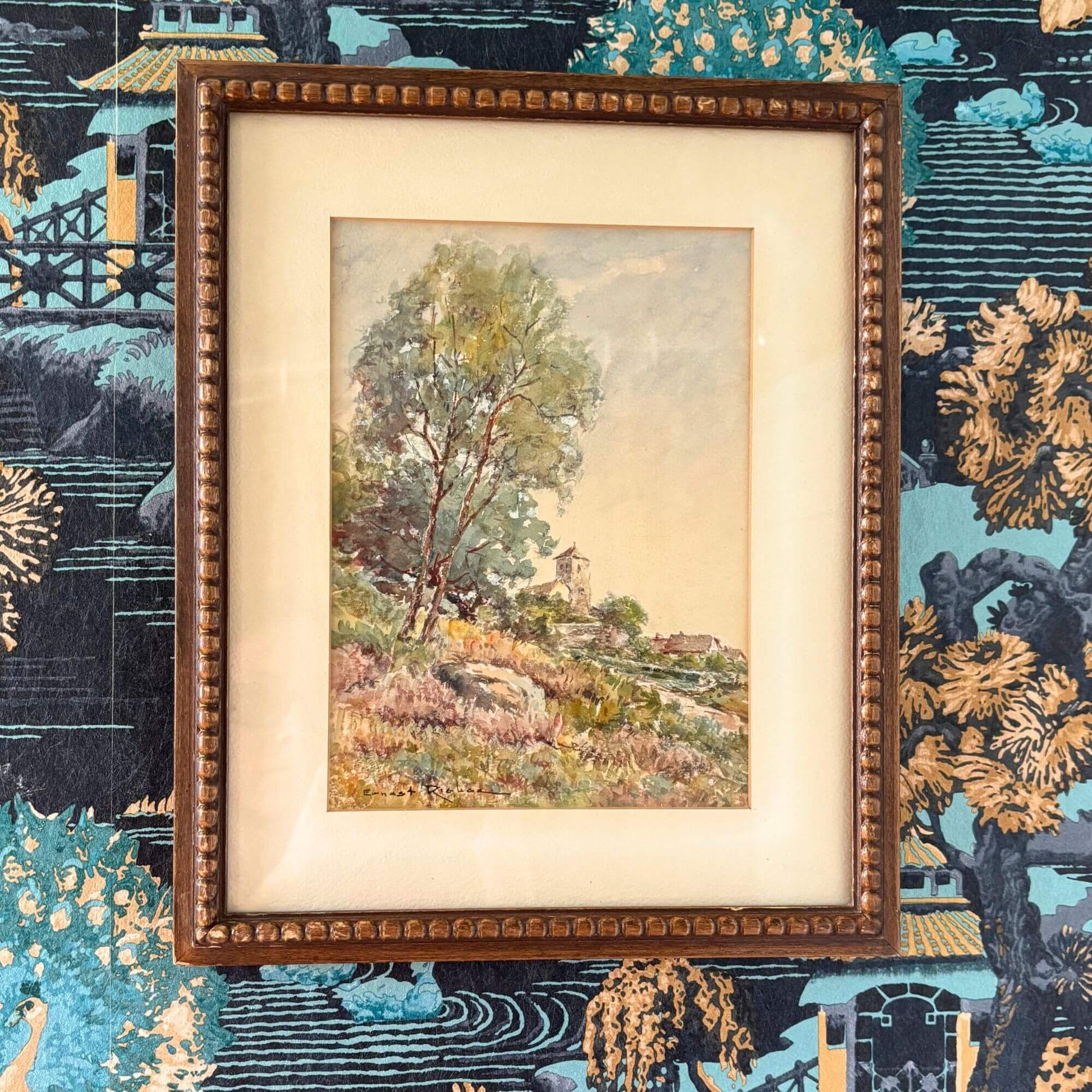 Beautiful Signed Watercolor European Countryside Painting image 1