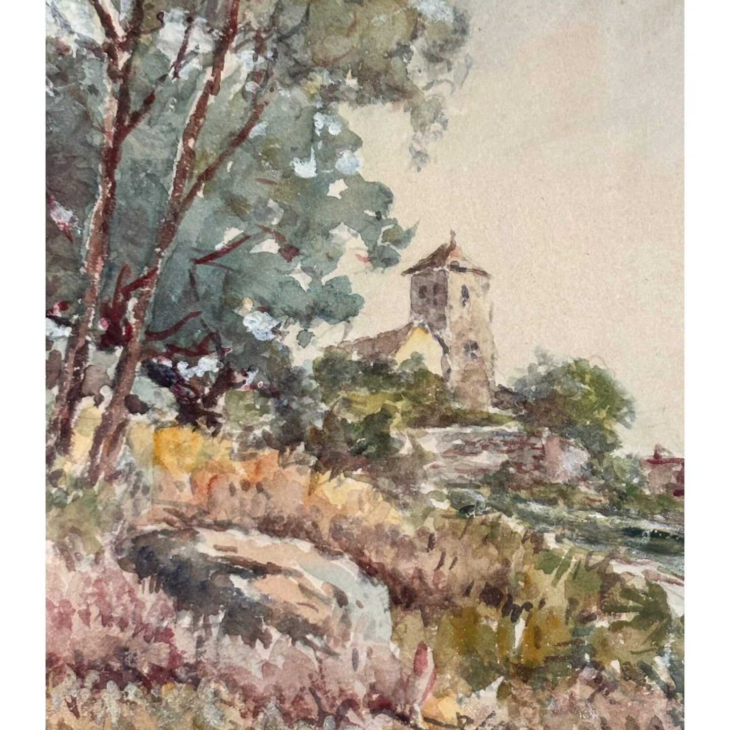 Beautiful Signed Watercolor European Countryside Painting image 3