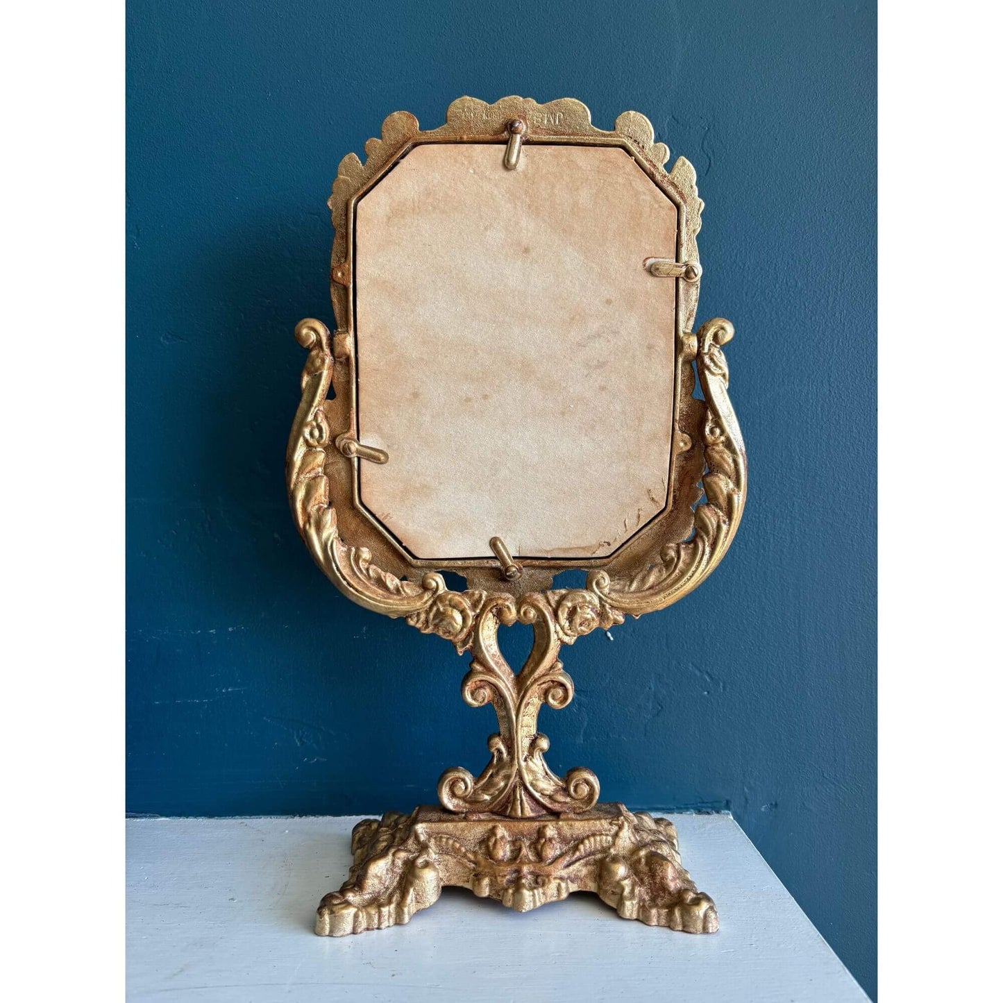 Vintage Gold Cast Iron Gilt Swivel Mirror image 5
