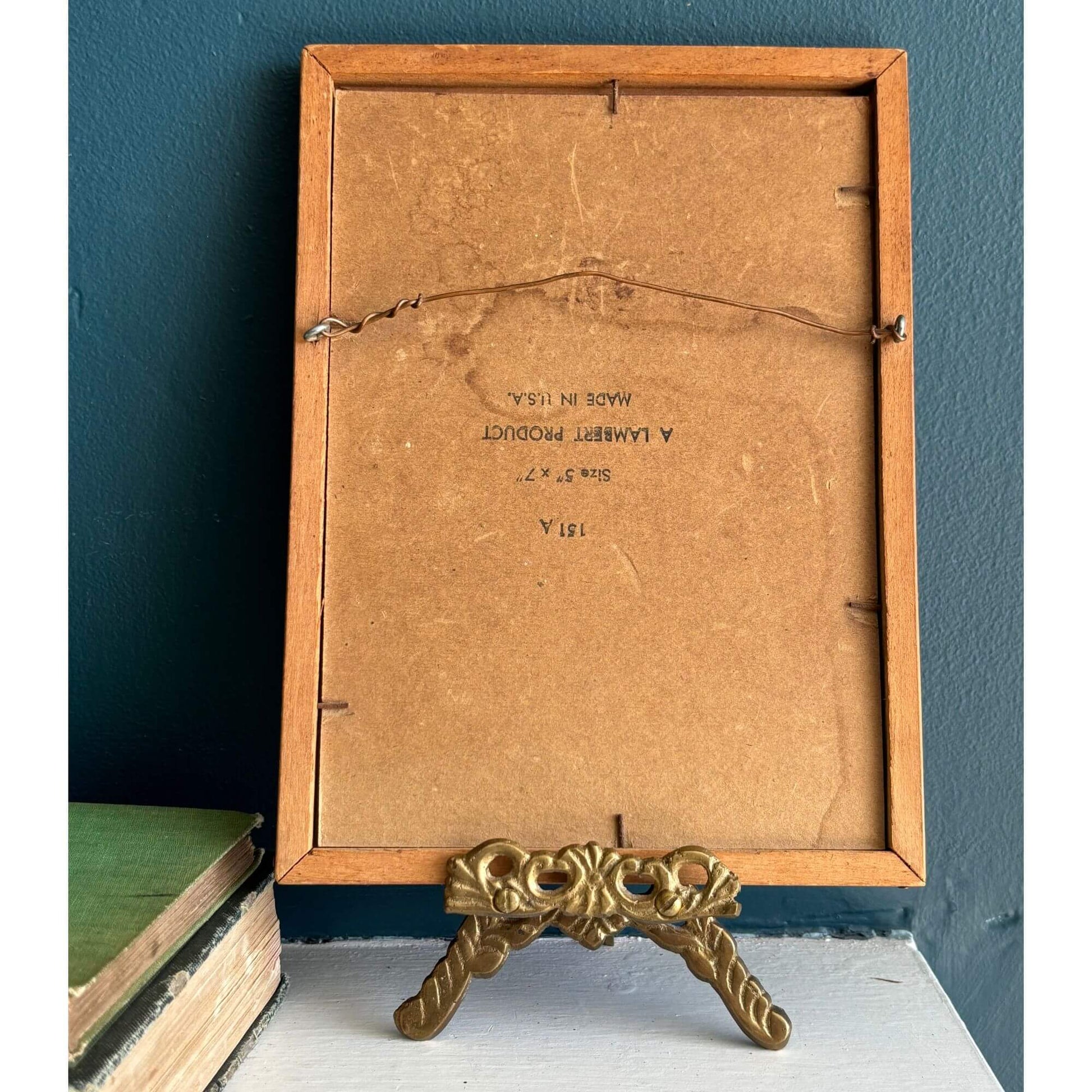 Early Vintage Wooden Frame w/ Floral Print image 3