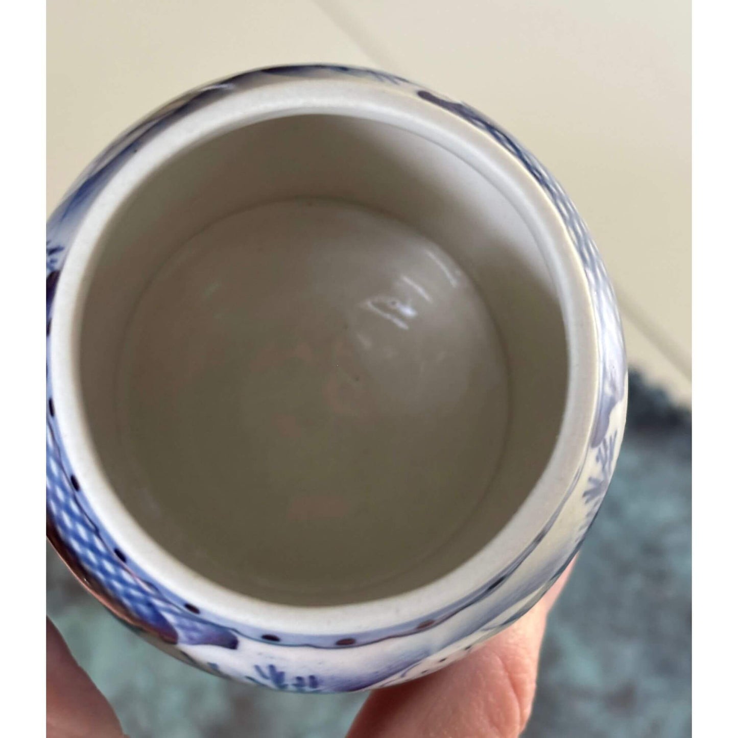 Vintage Russian Blue & White Jar with Snowy House image 4