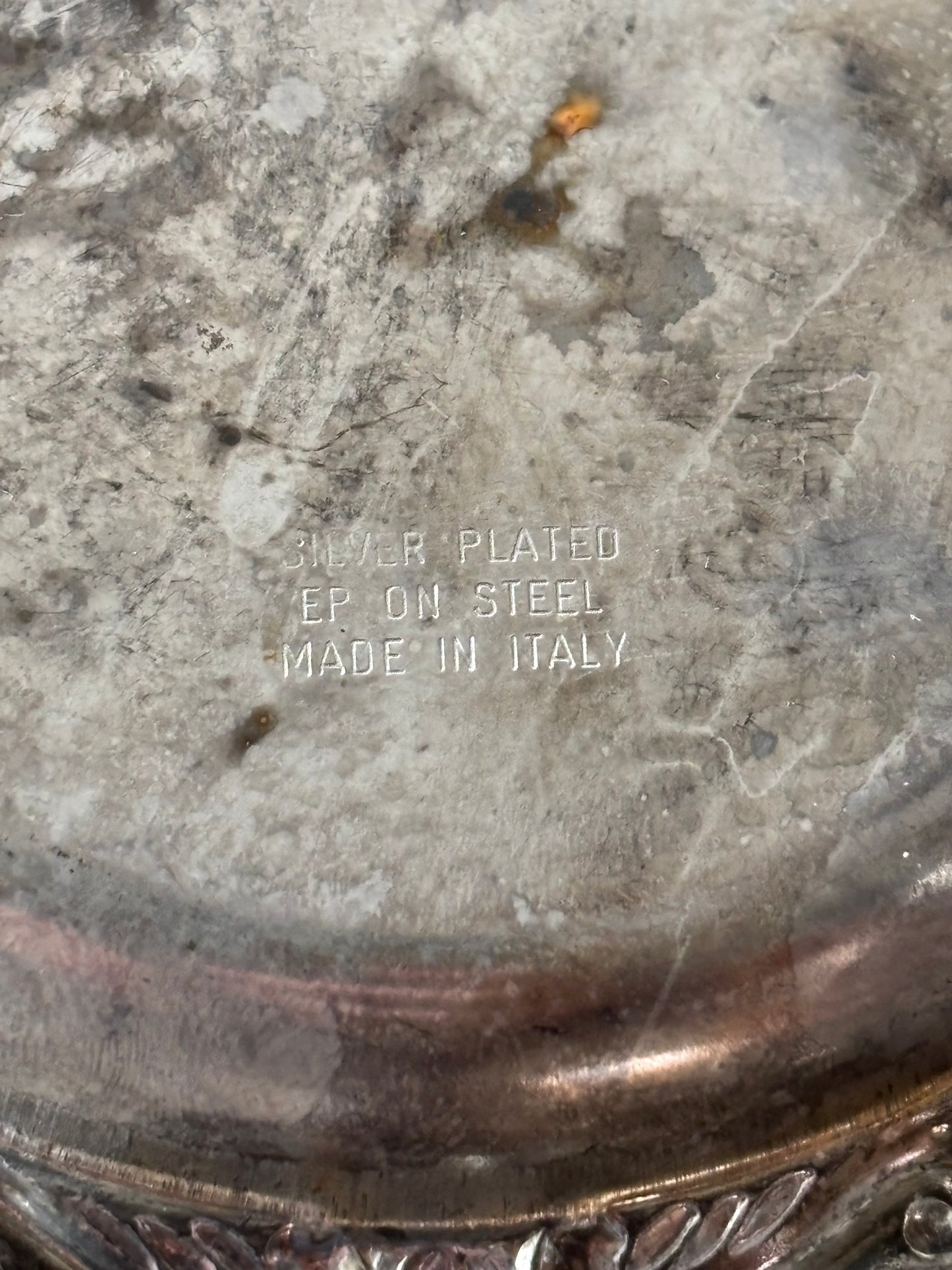 Vintage Ornate Etched Silver Plate Italian Small Tray or Catch All