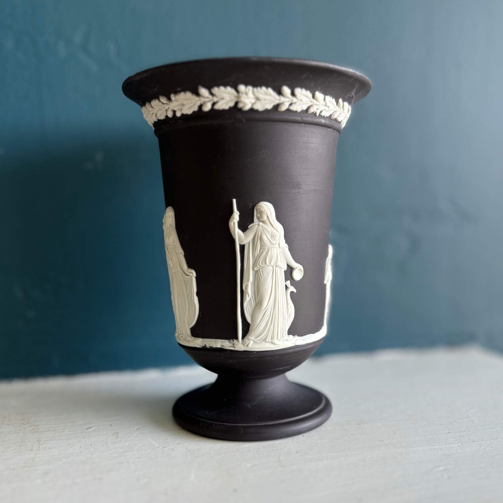 Vintage Black Wedgwood Jasperware Trumpet Vase image 2