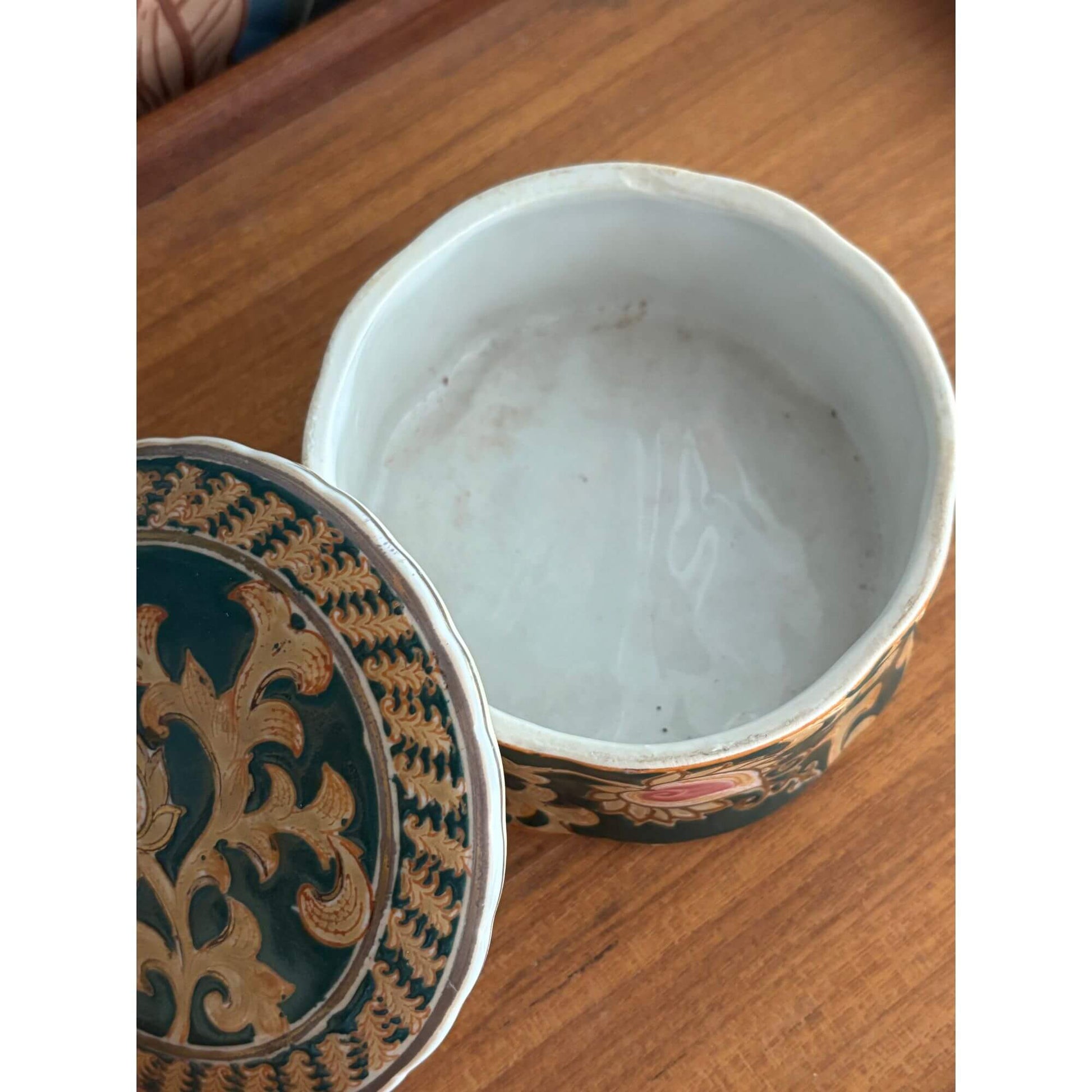 Vintage Japanese Dark Teal & Pink Paisley Lidded Jar image 2