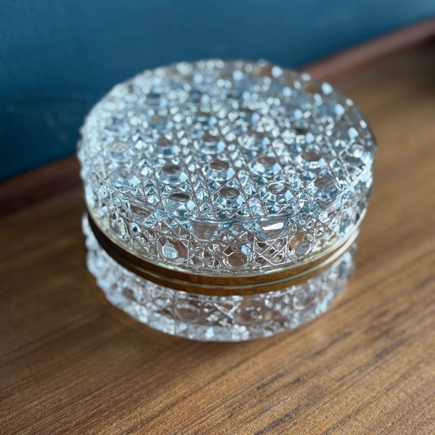 Vintage Jewelry Casket Button & Pinwheel Cut Glass w/ brass image 1