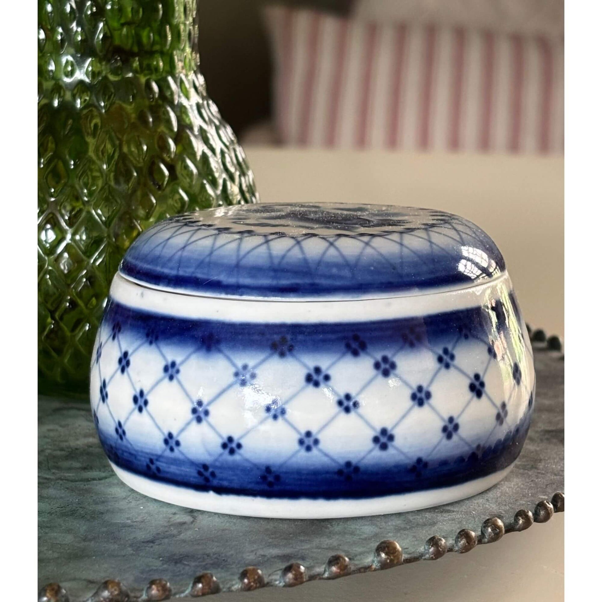 Vintage Russian Blue & White Porcelain Lidded Jar image 2