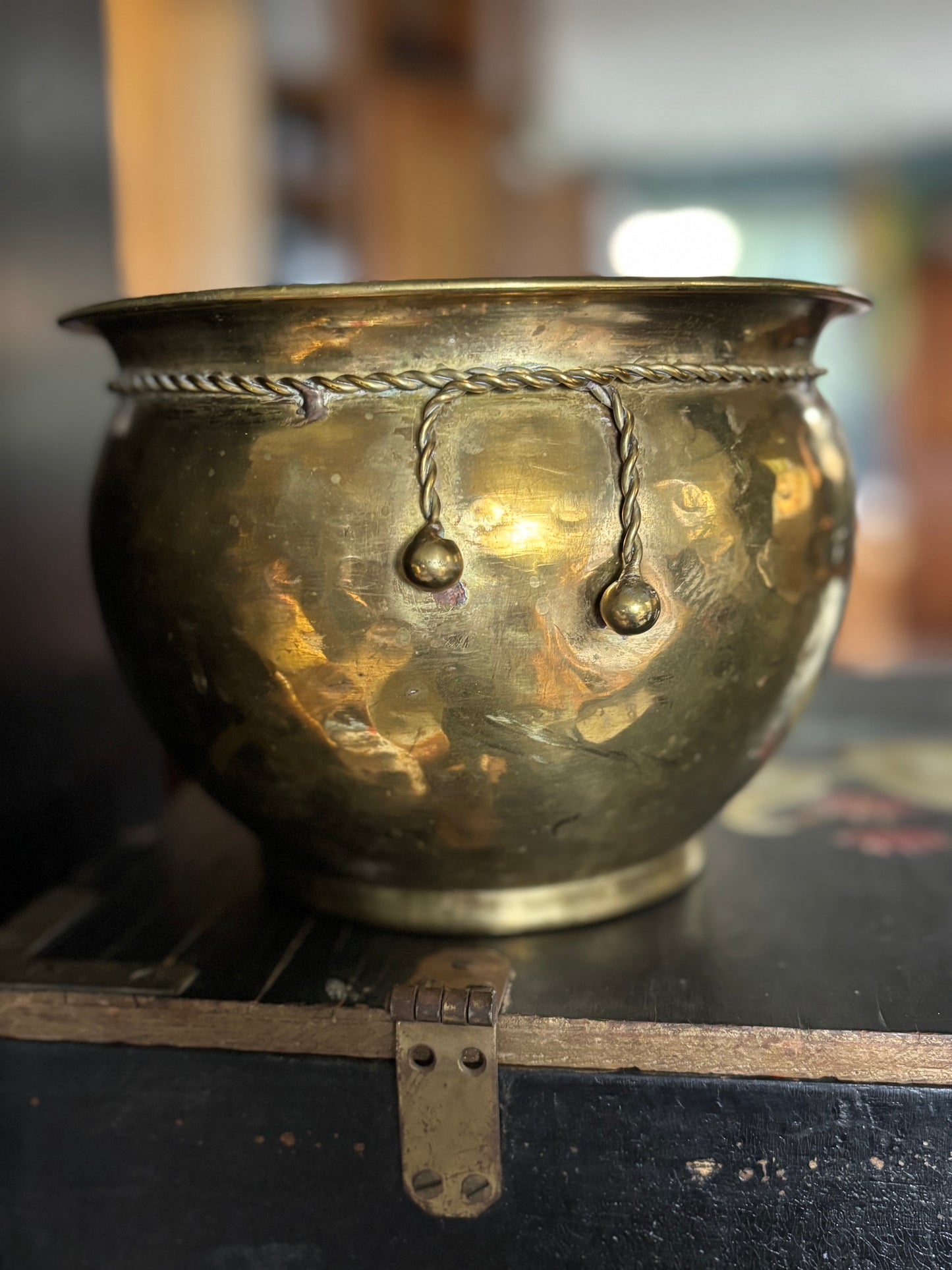 Hammered Brass & Rope Cache Pot Planter