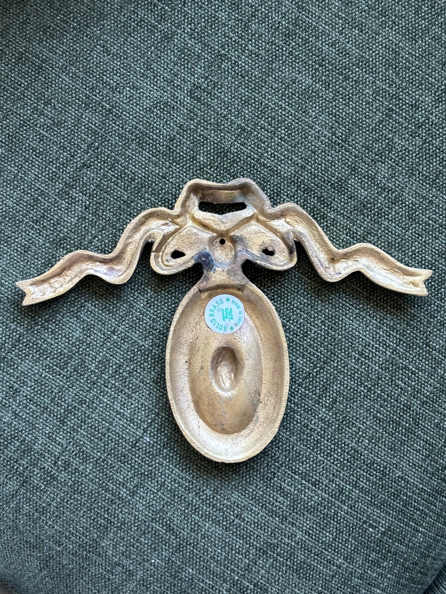 Vintage Brass Swag Bow Pediment Wall Decor Accent