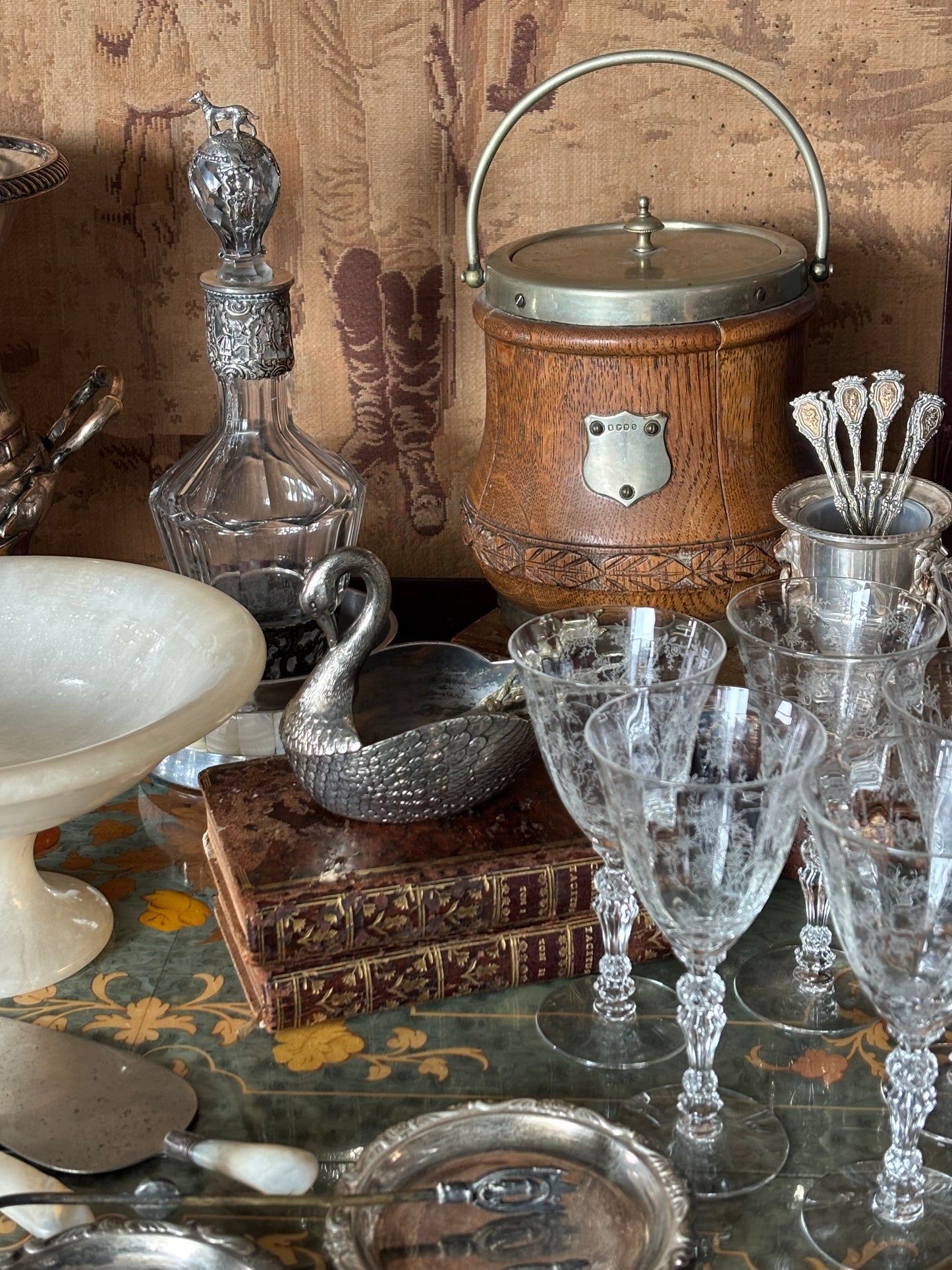 Fostoria Crystal Fluted Stemware Claret Glasses Chintz Pattern