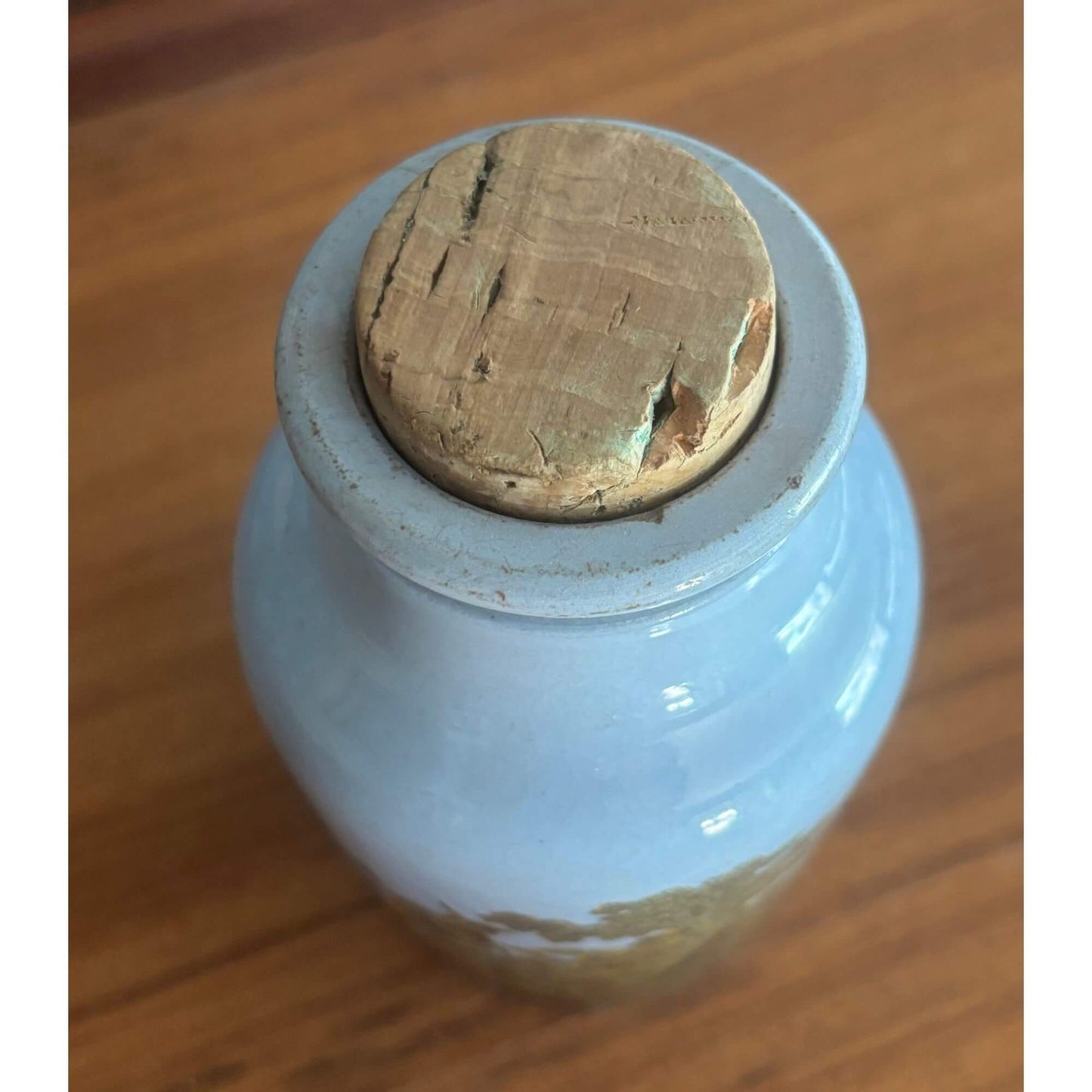 Antique Blue Prattware Potted Meat or Mustard Jar w/ Cork image 3