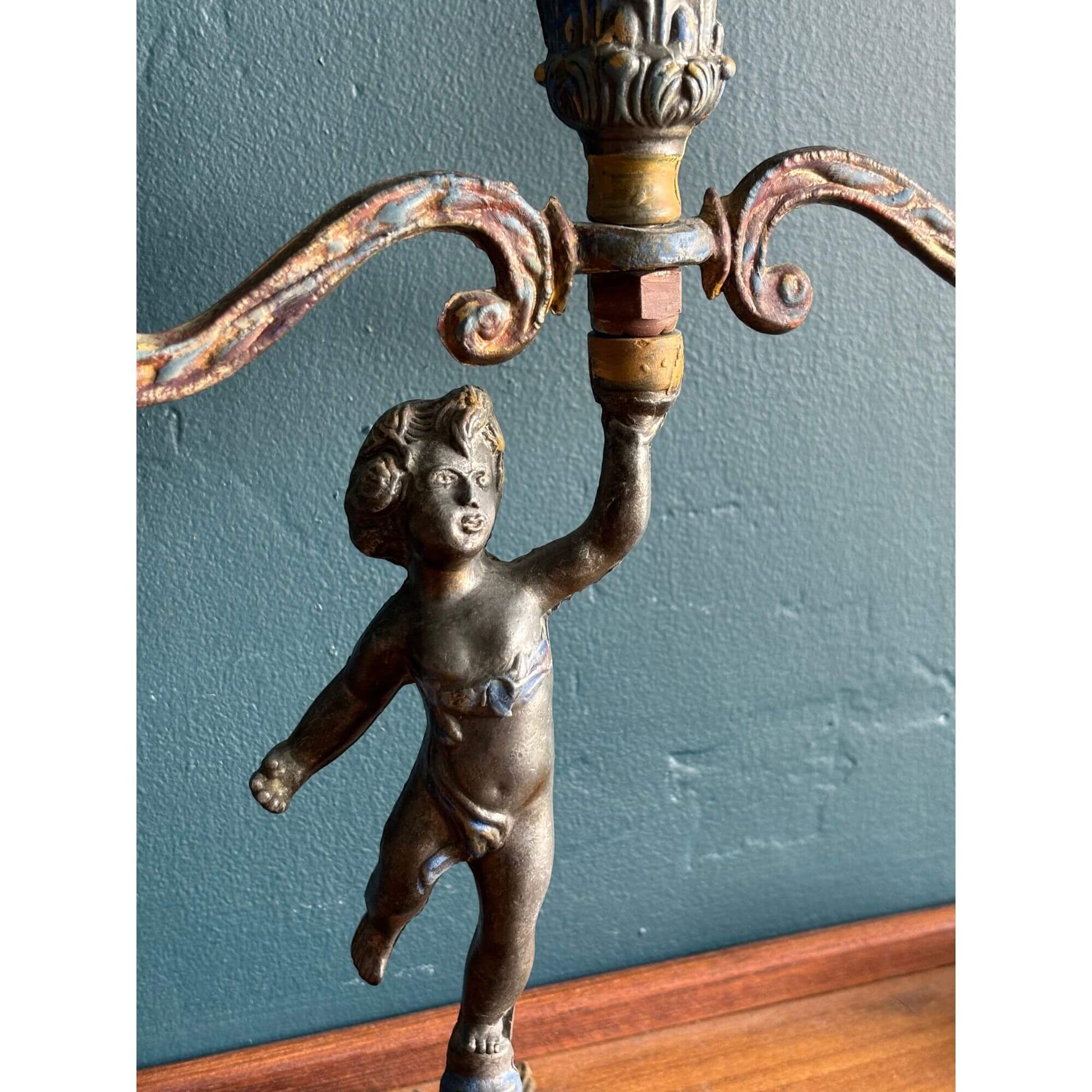 Early Vintage Bronze Cherub Candelabra Art Nouveau image 7