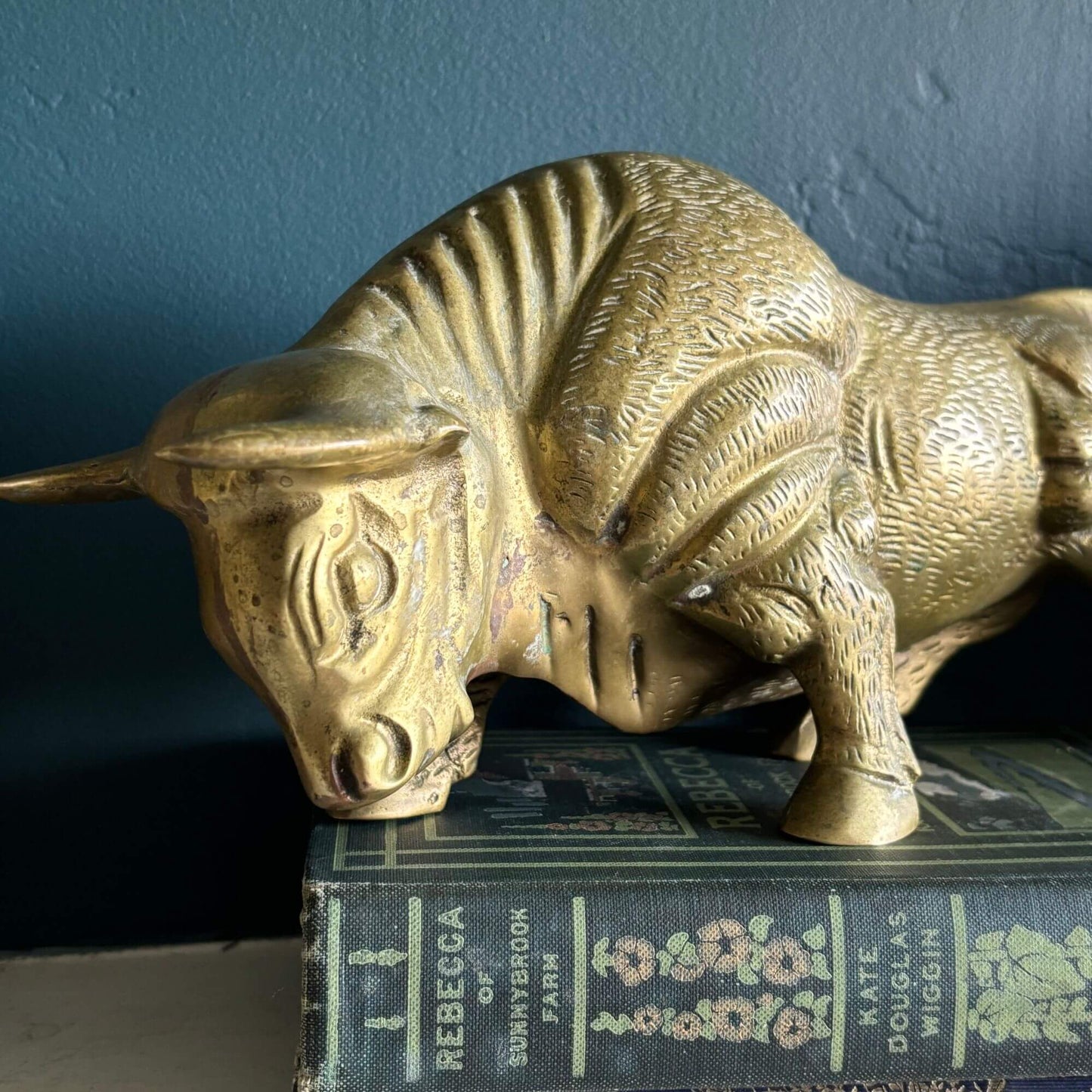 Stunning Vintage Large 12" Solid Brass Charging Bull image 1