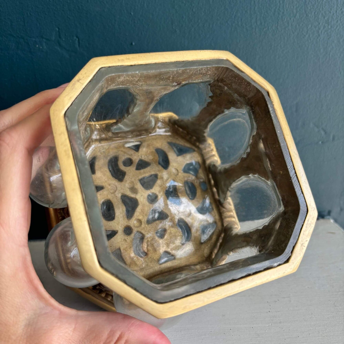 Vintage Clear Bubble Glass Brass Lidded Jar image 4