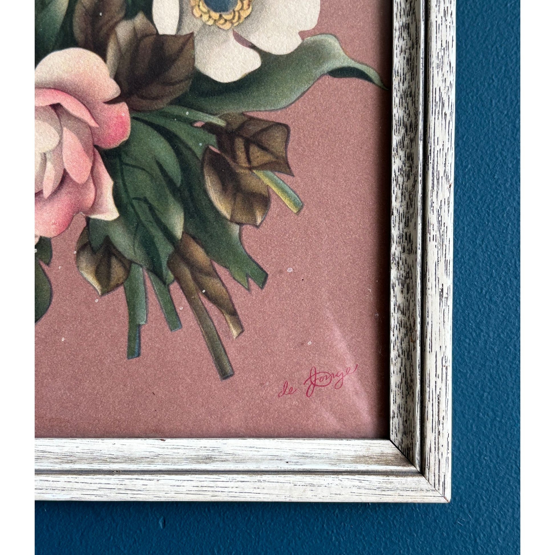 Vintage Framed Floral Magnolia Lithographs by De Jorge image 2