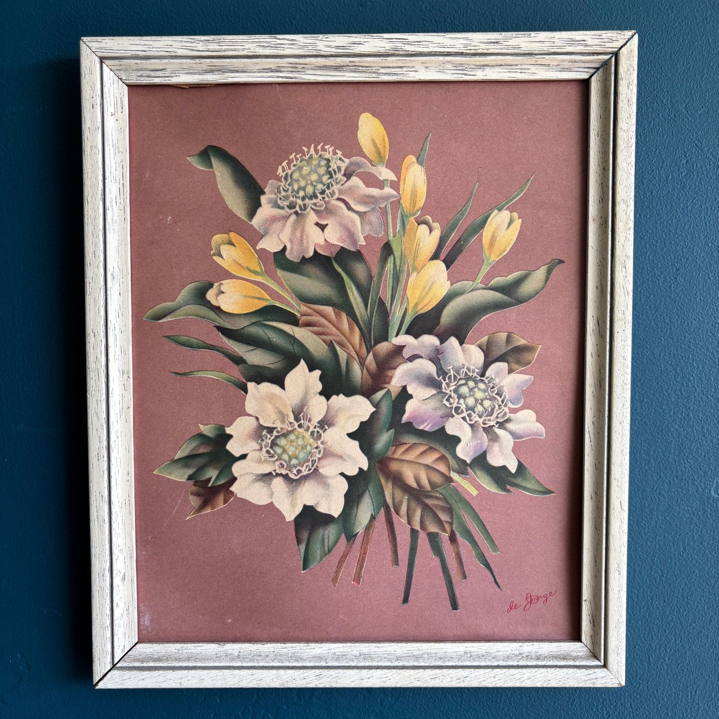 Vintage Framed Floral Magnolia Lithographs by De Jorge image 6