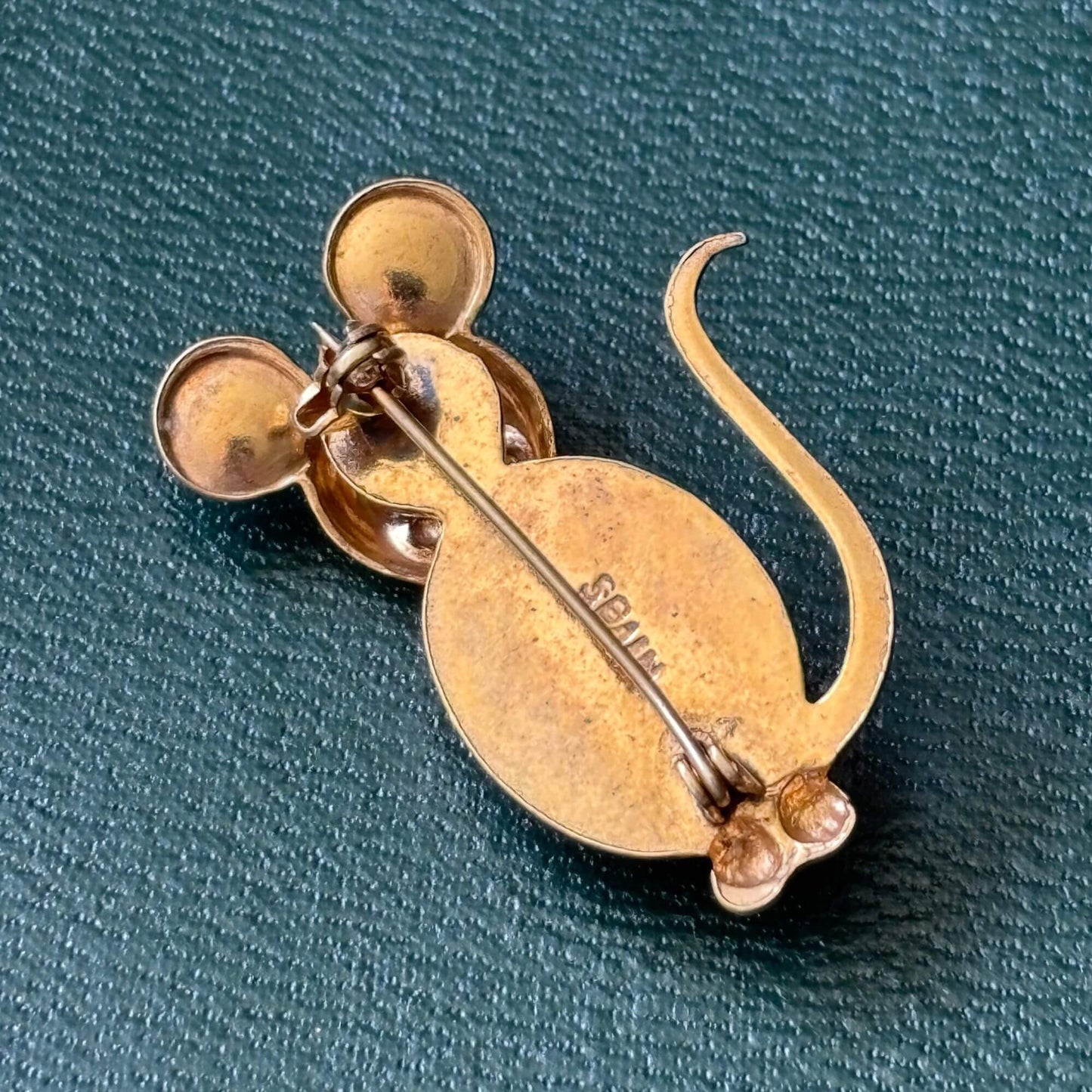 Vintage Adorable Damascene Red Jelly Belly Mouse Brooch image 2