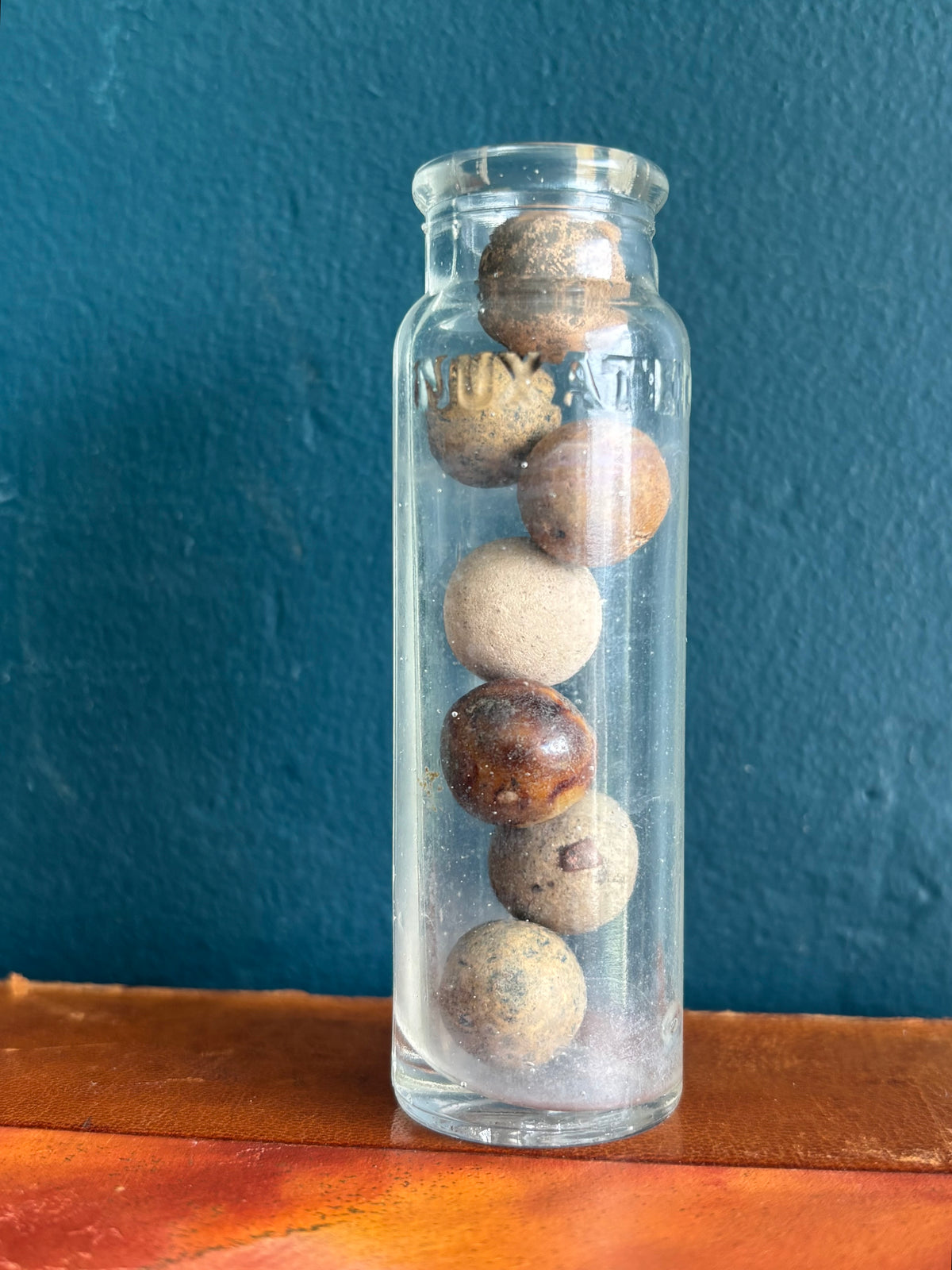 Antique Clay Marbles & Medicine Glass Jar